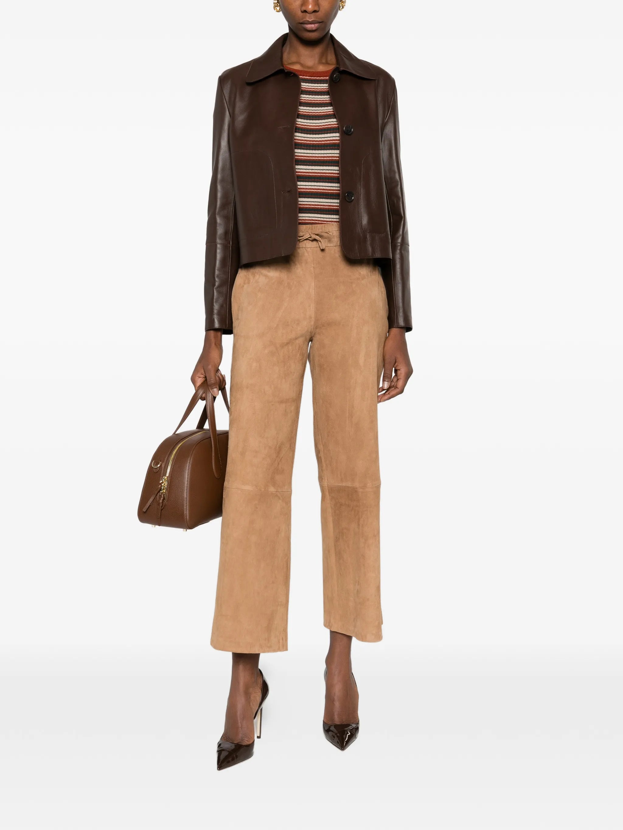 buttoned collared leather jacket