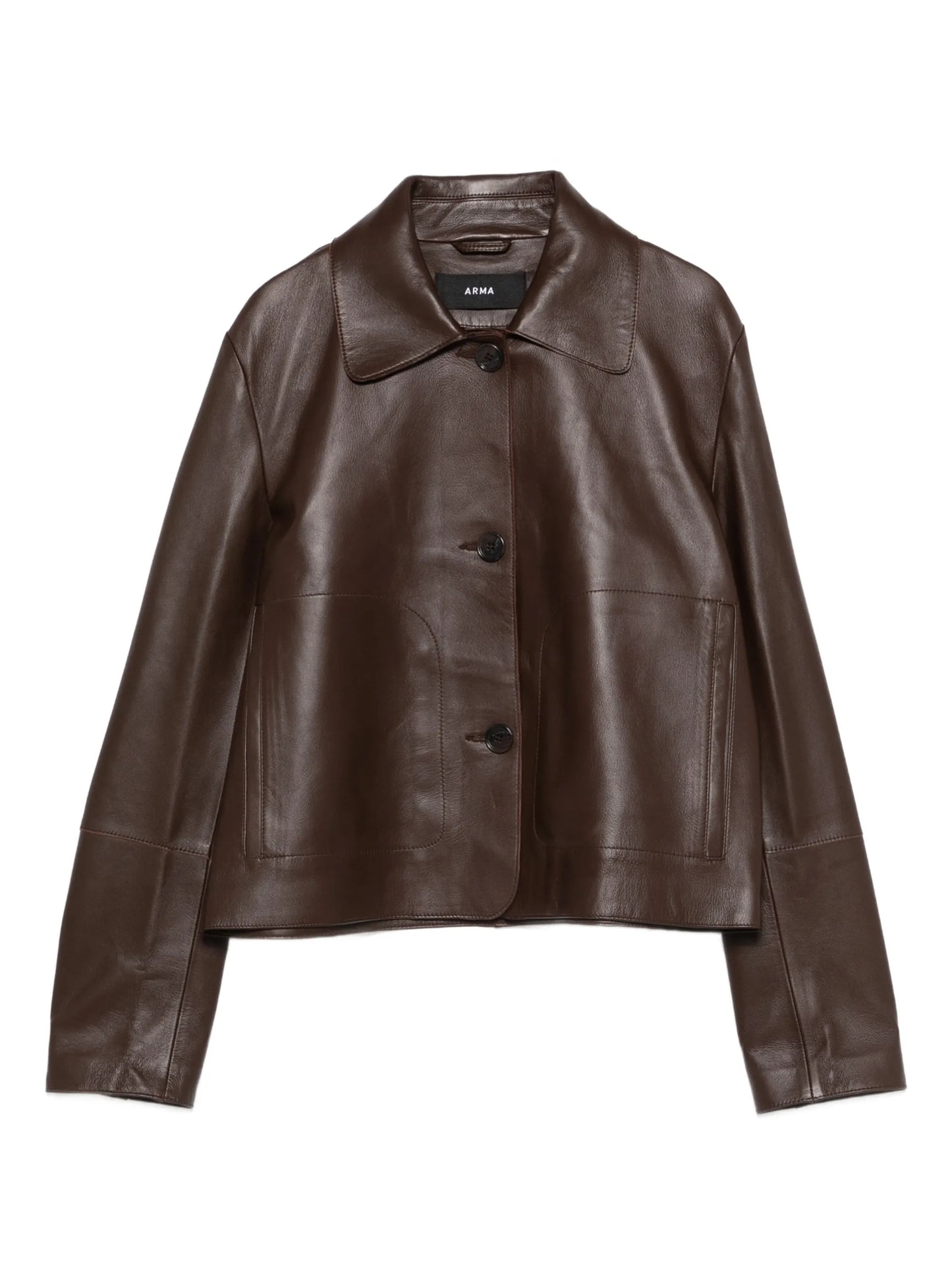 buttoned collared leather jacket