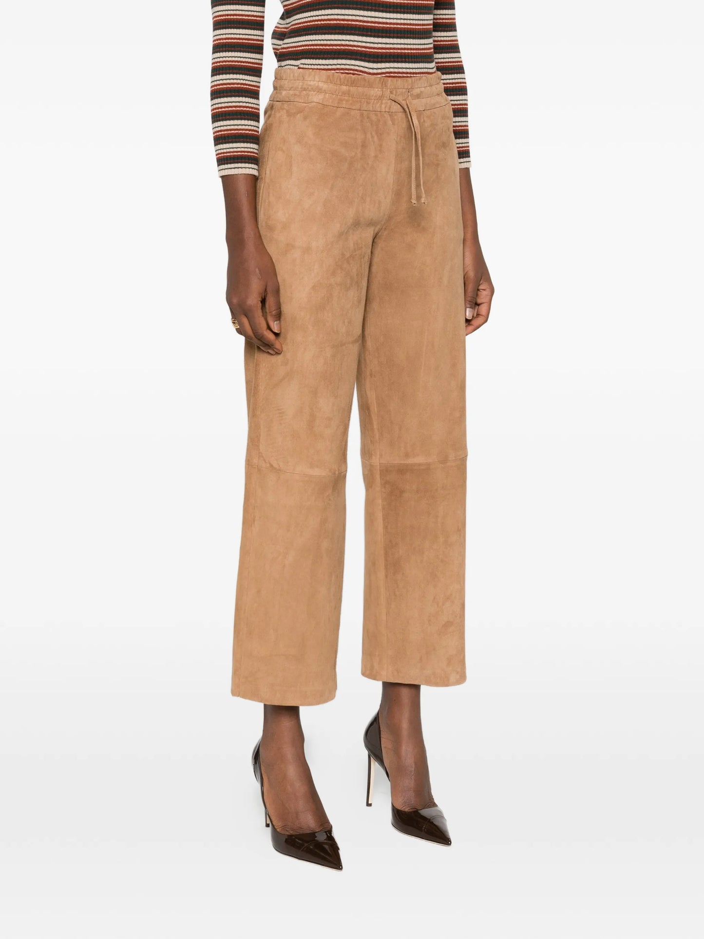 elastic-waistband leather trousers