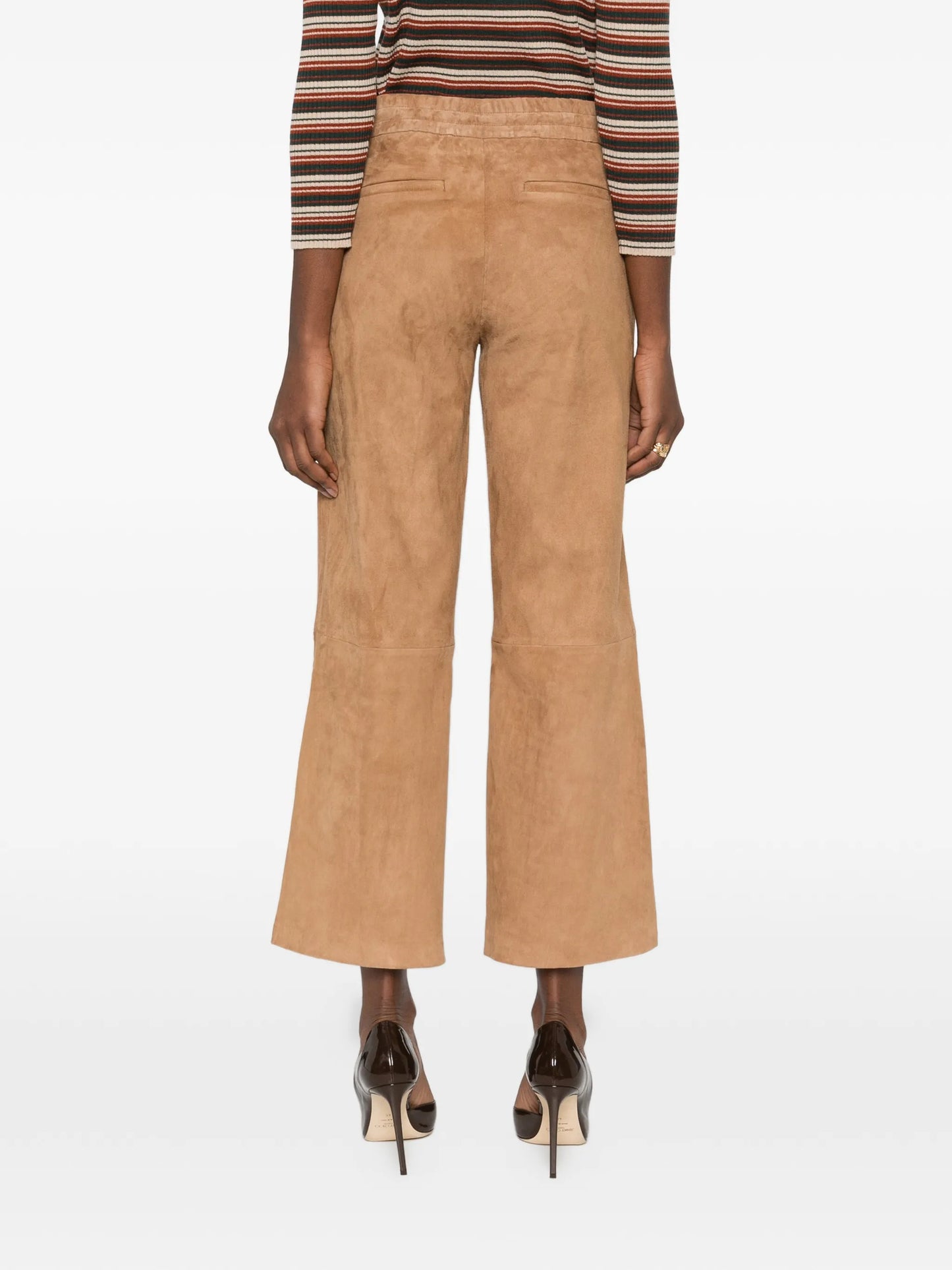 elastic-waistband leather trousers