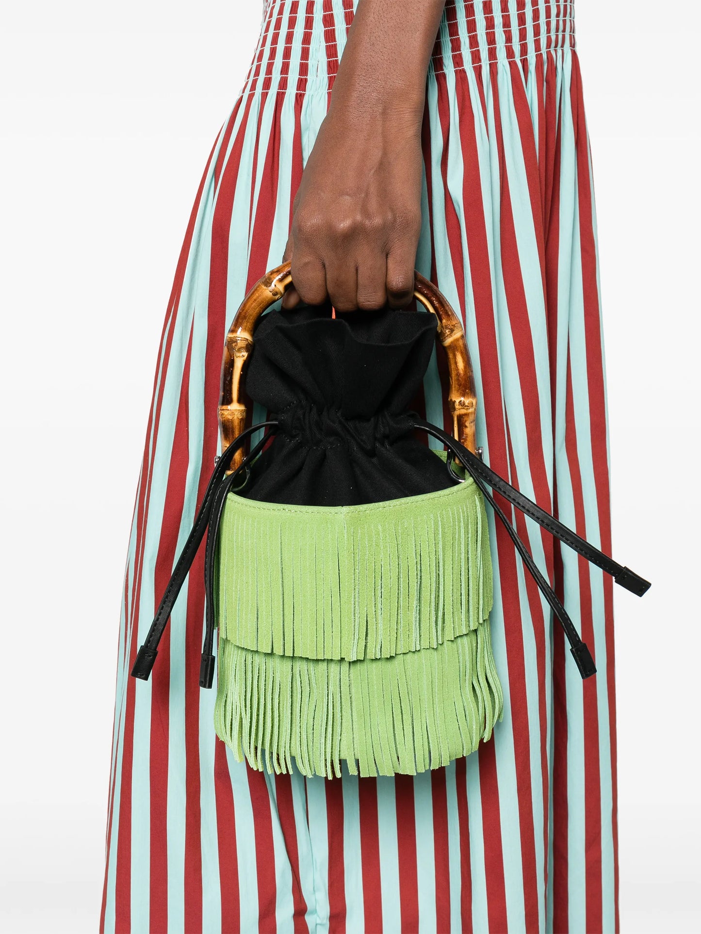 Tiki fringe top-handle tote bag