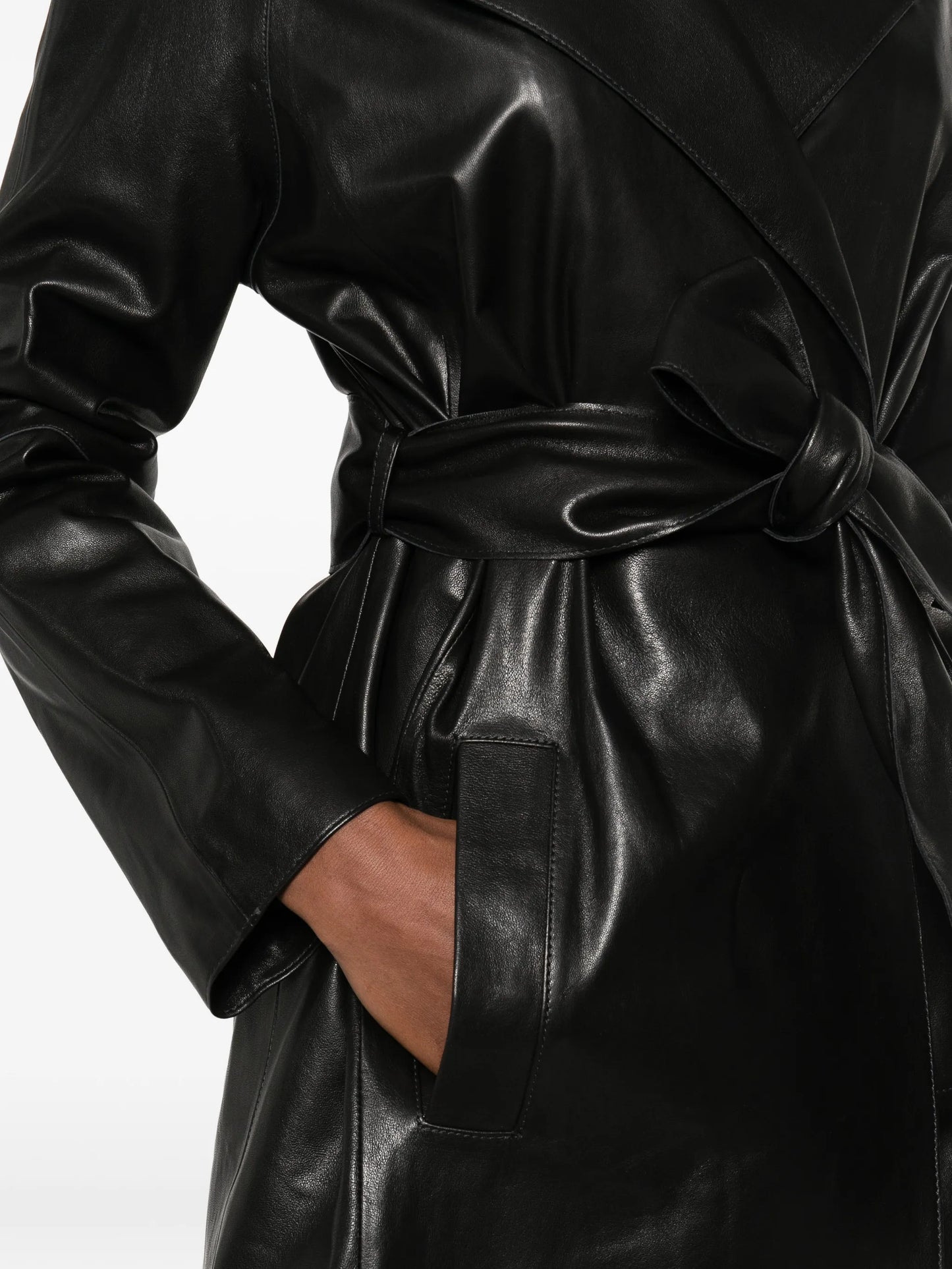 belted leather coat