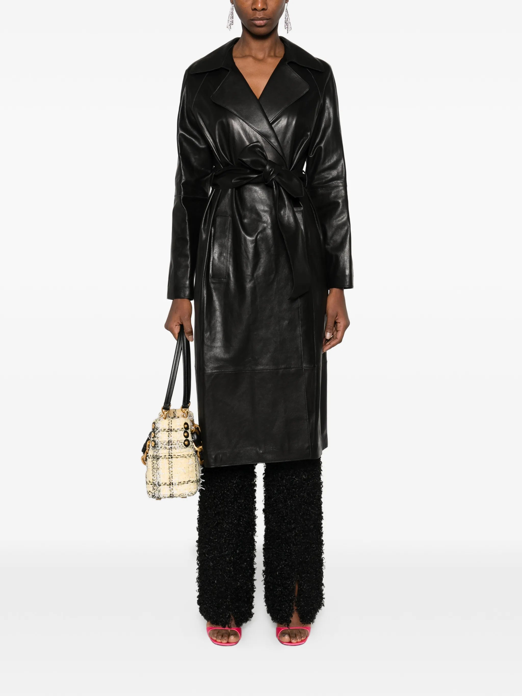 Yava belted leather coat