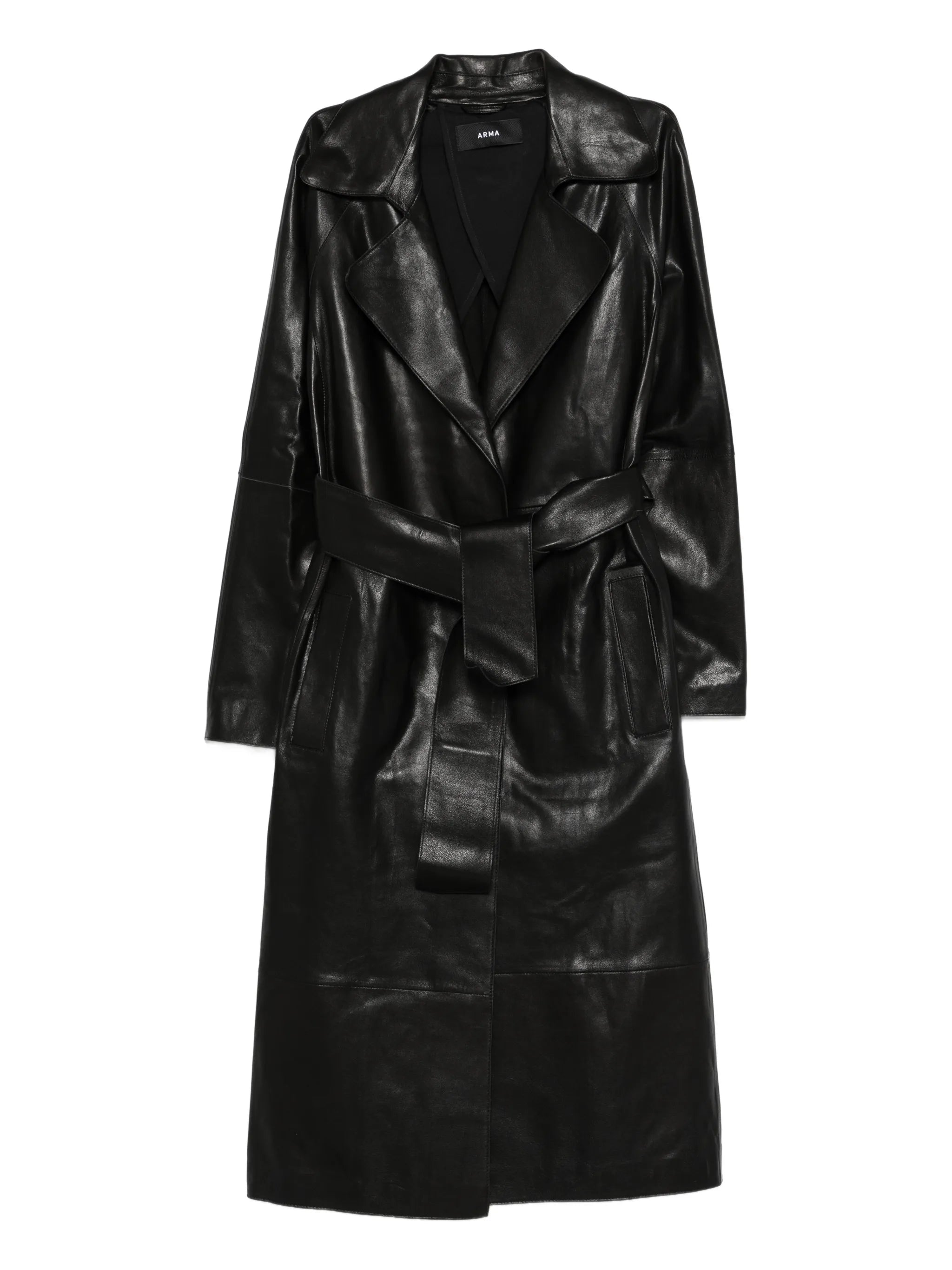 belted leather coat