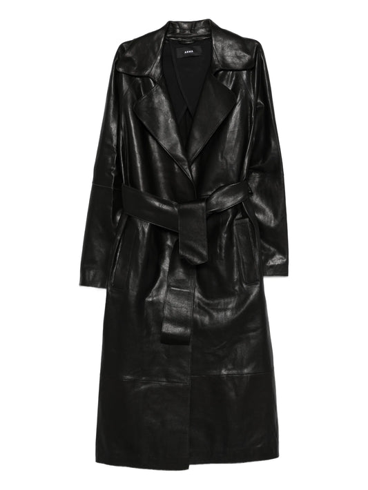 belted leather coat
