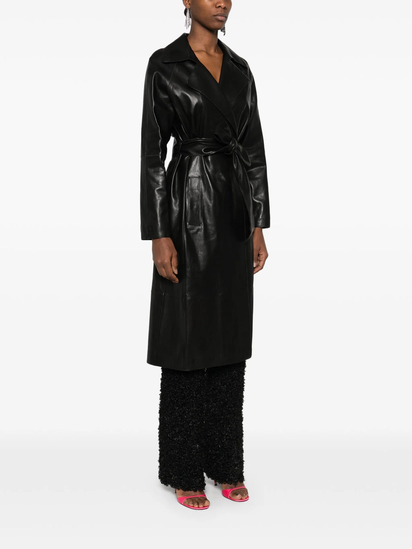 belted leather coat
