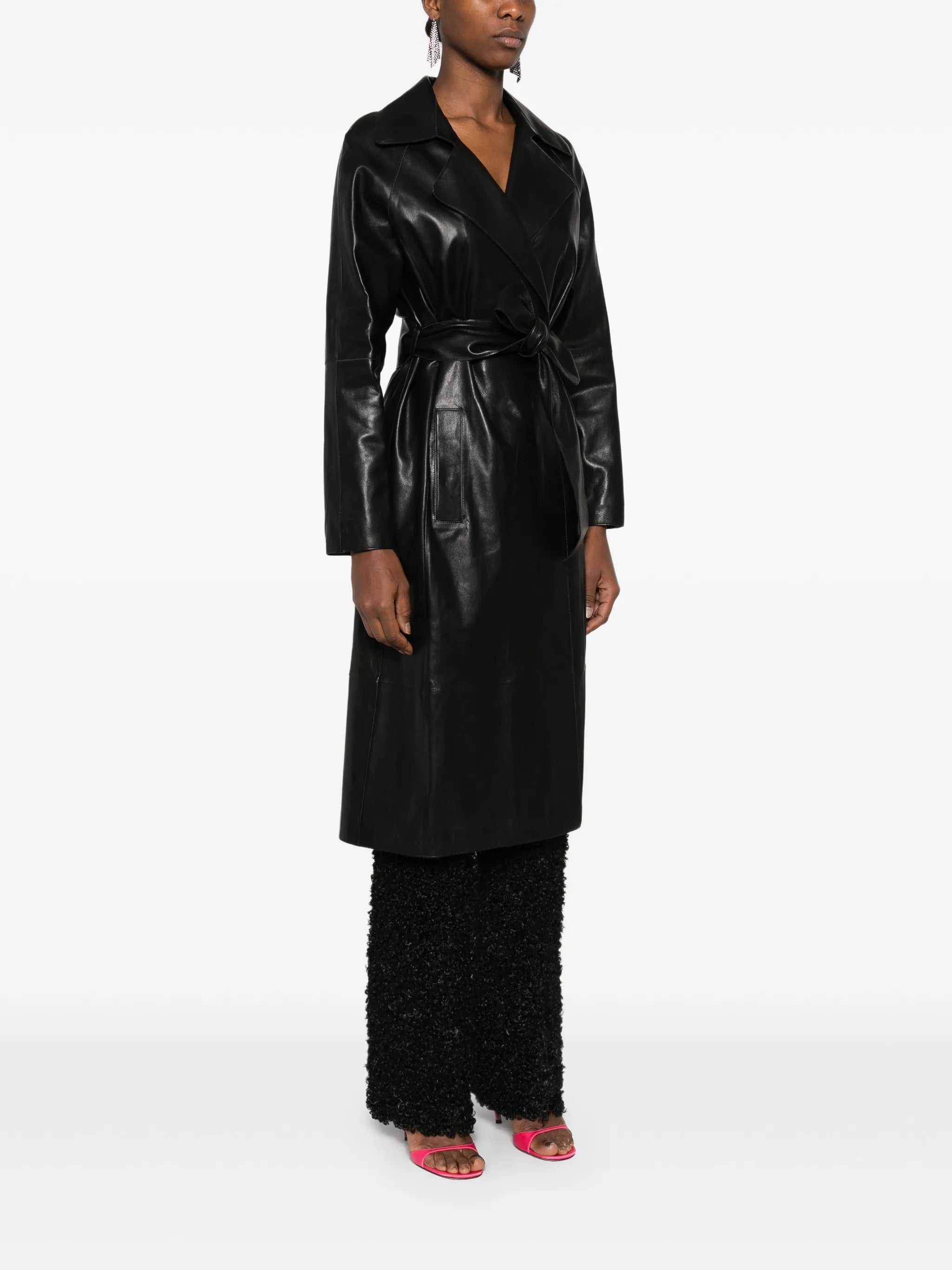 Yava belted leather coat