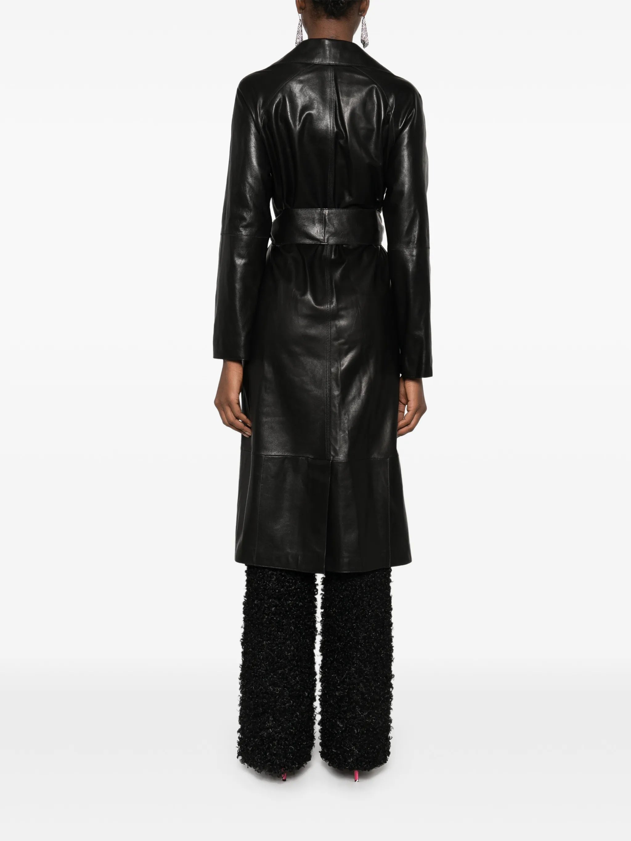 Yava belted leather coat