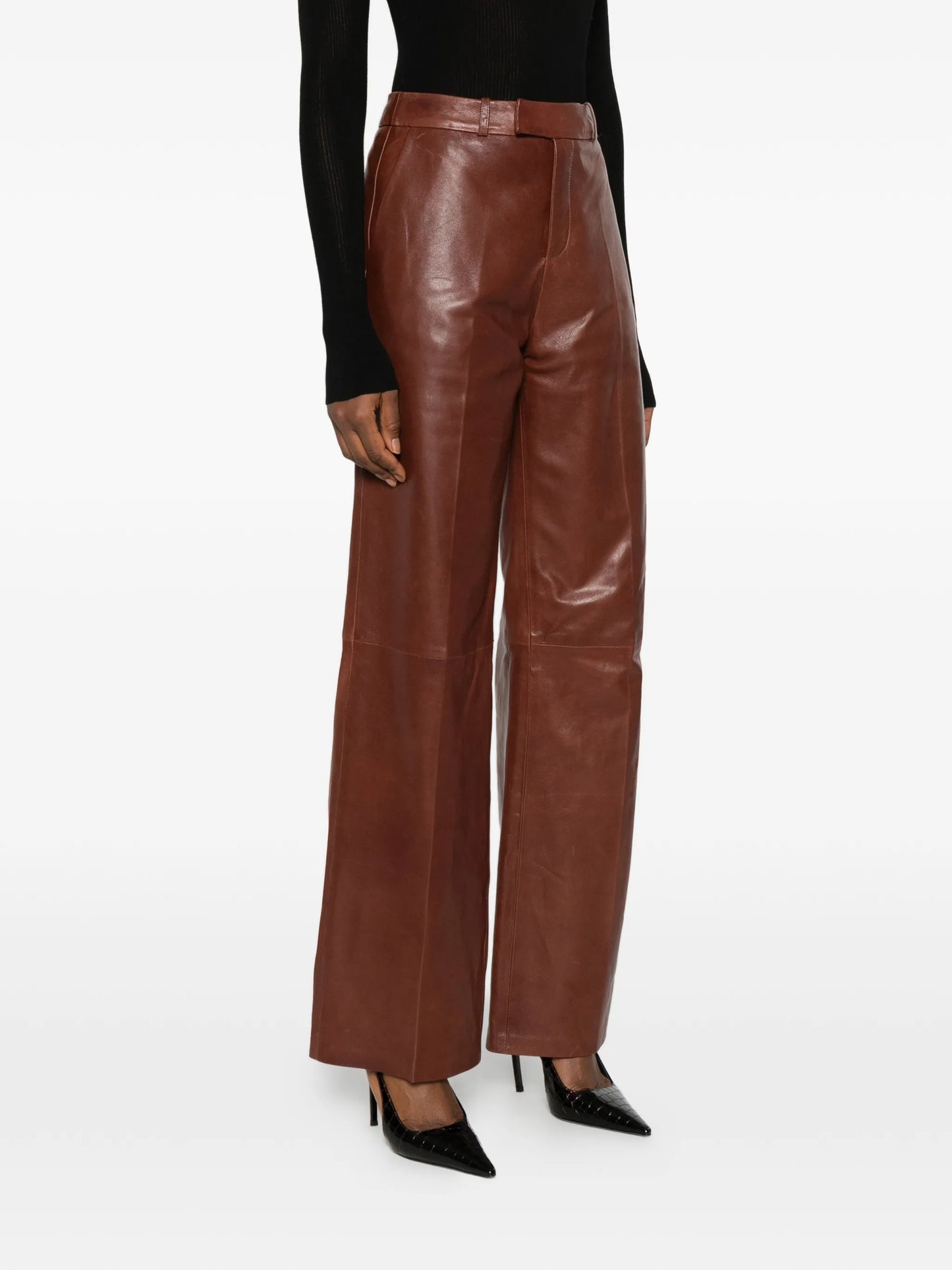 leather straight-leg trousers