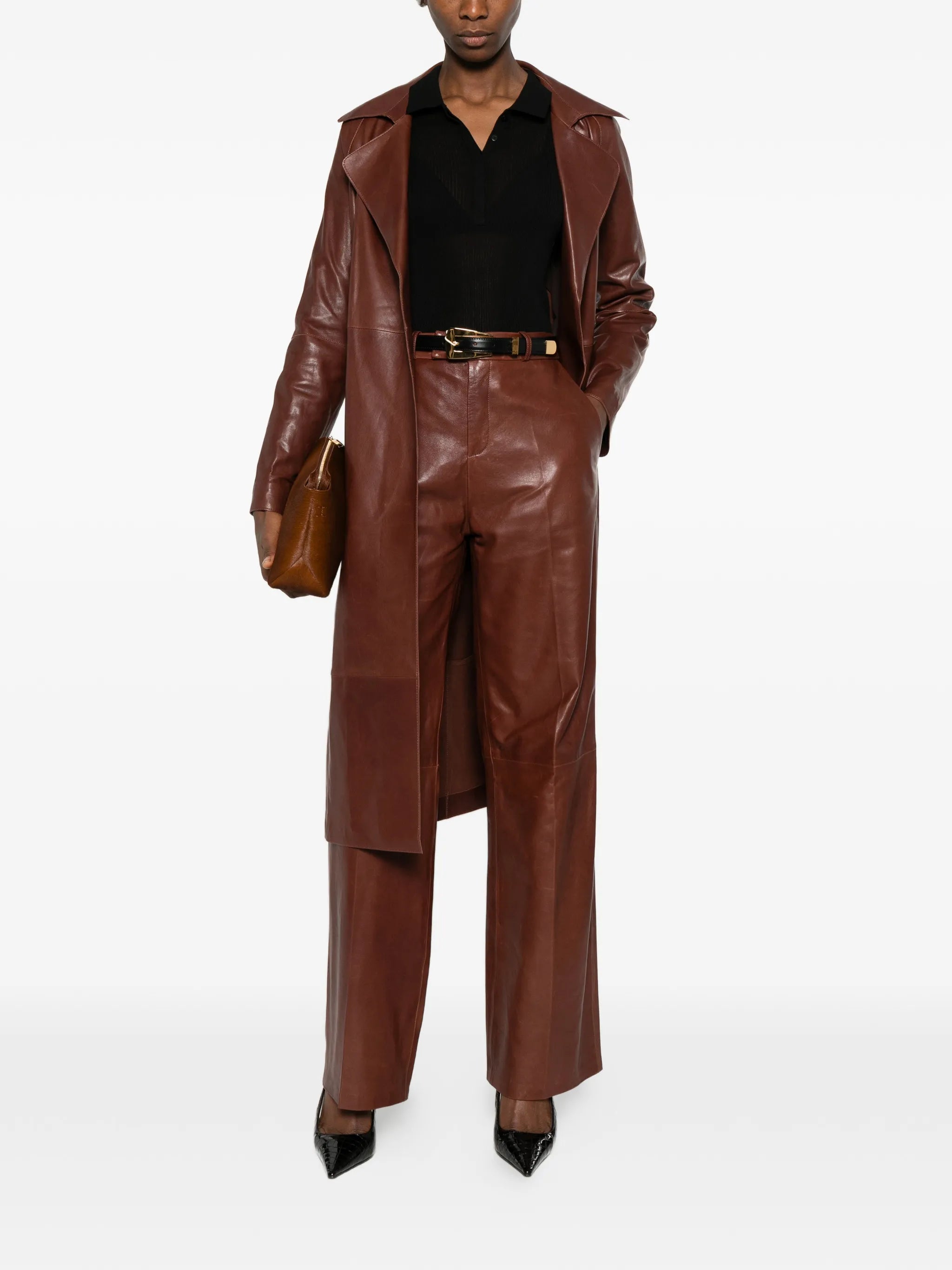 leather straight-leg trousers