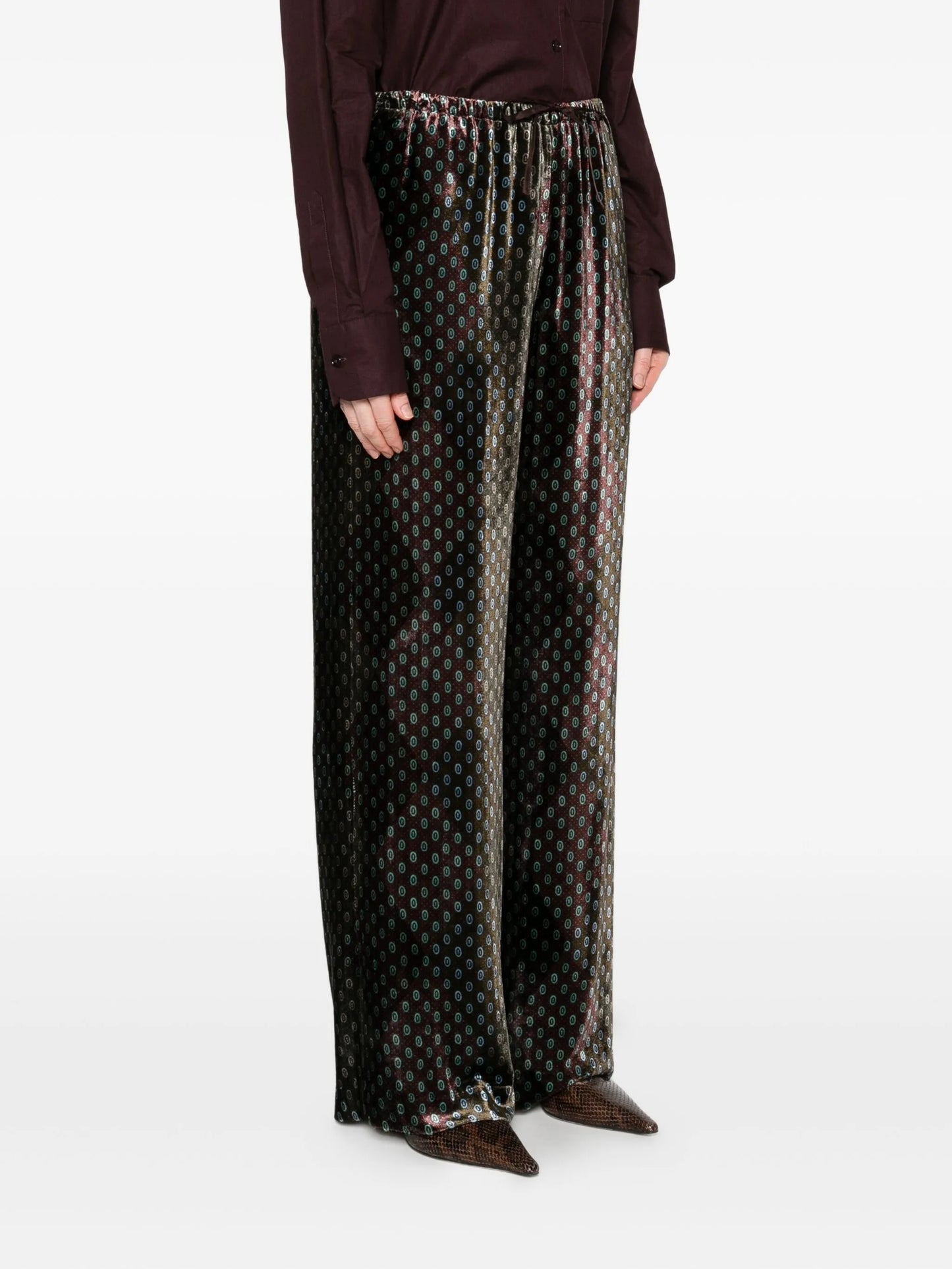 elasticated-waist velvet trousers