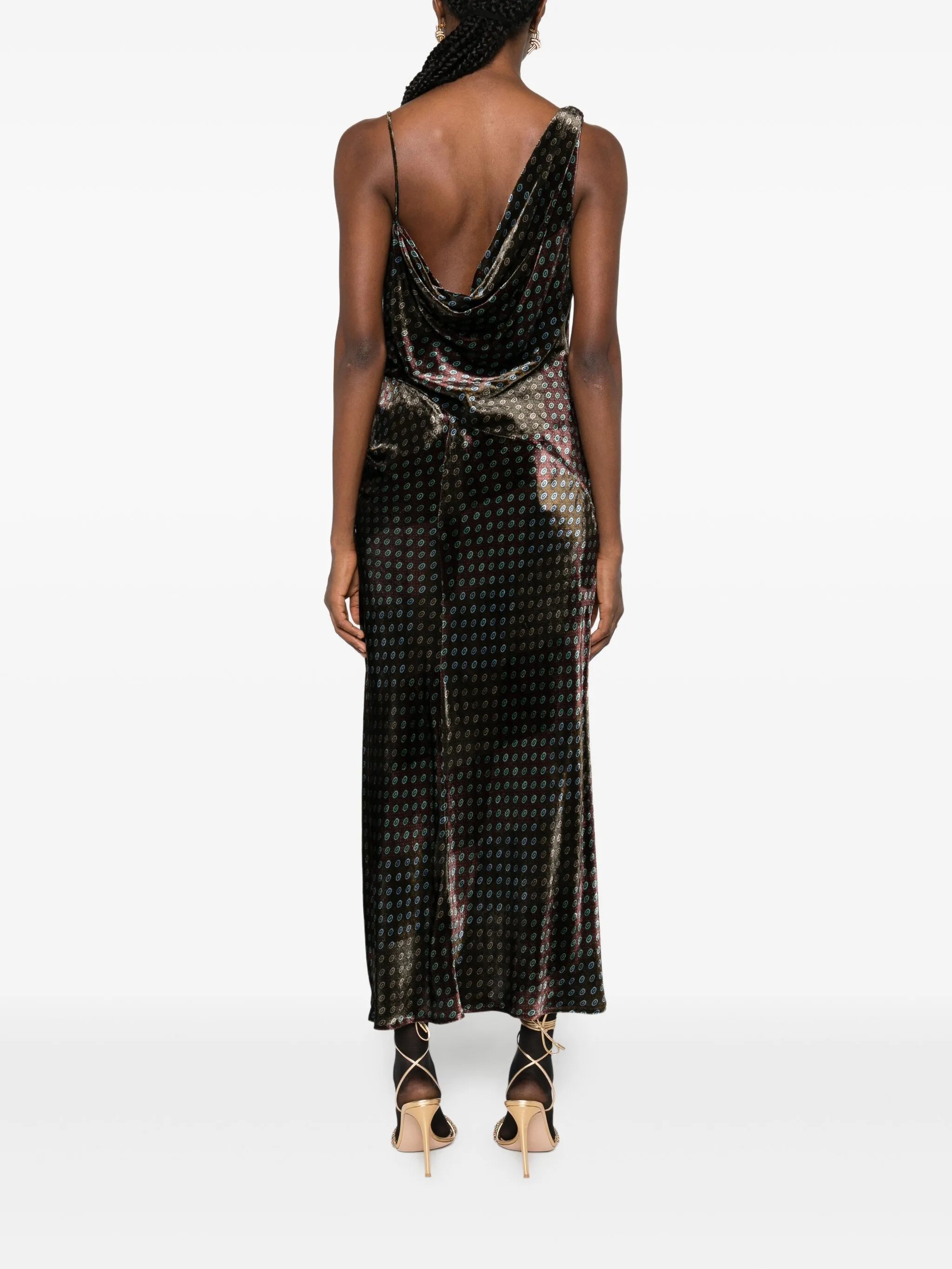one-shoulder velvet-effect dress