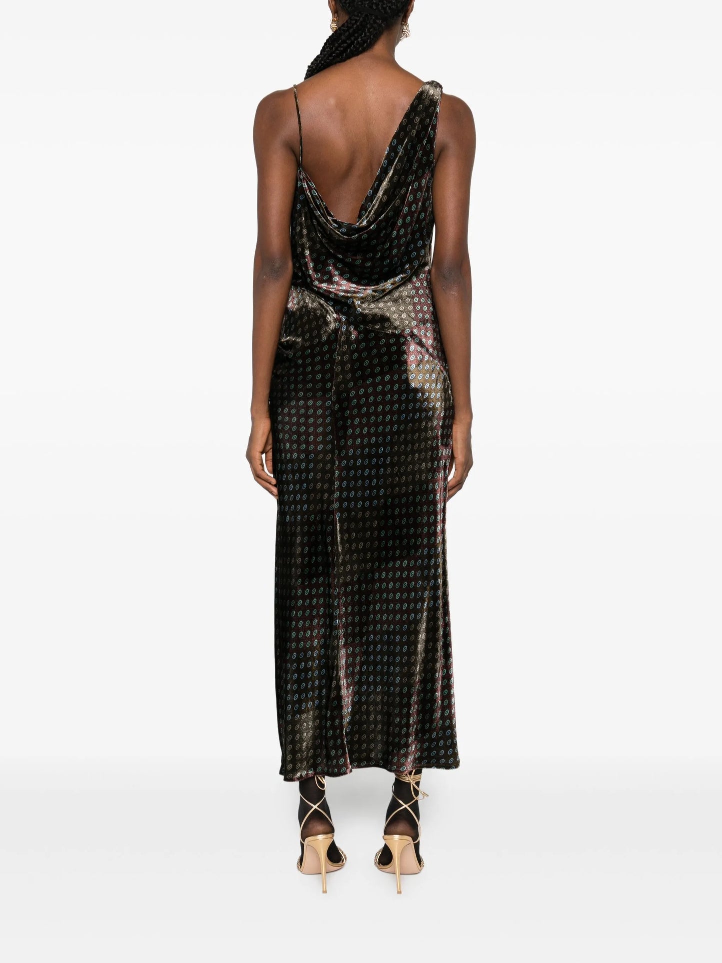 one-shoulder velvet-effect dress