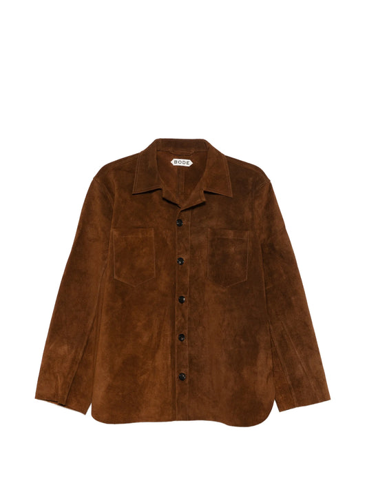 patch pocket suede overshirt