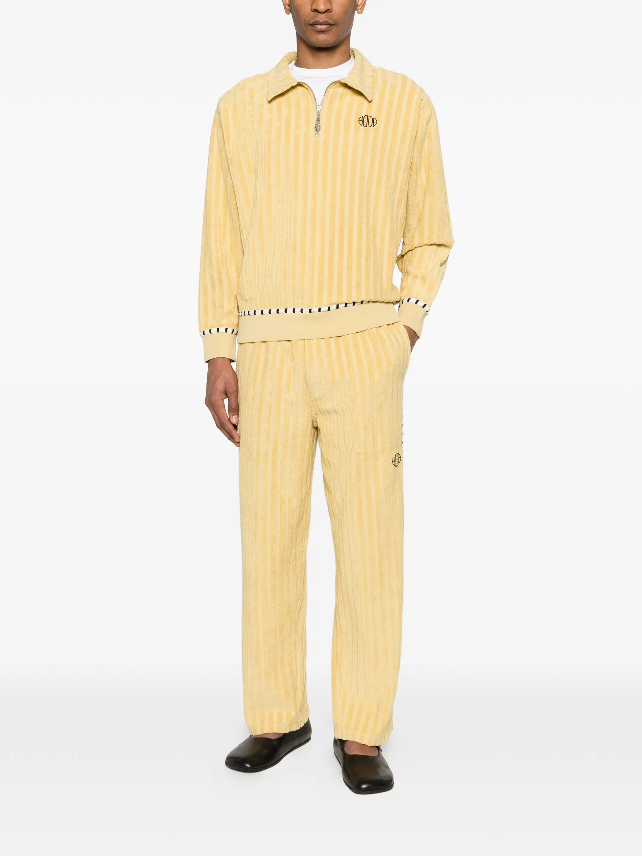 vertical stripe zip polo shirt