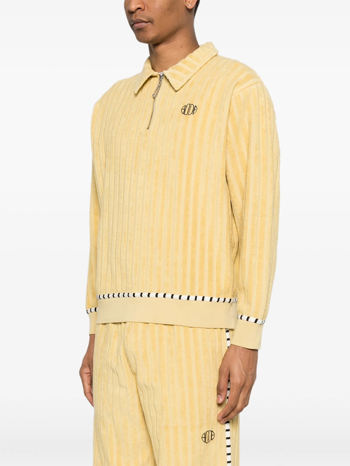 vertical stripe zip polo shirt