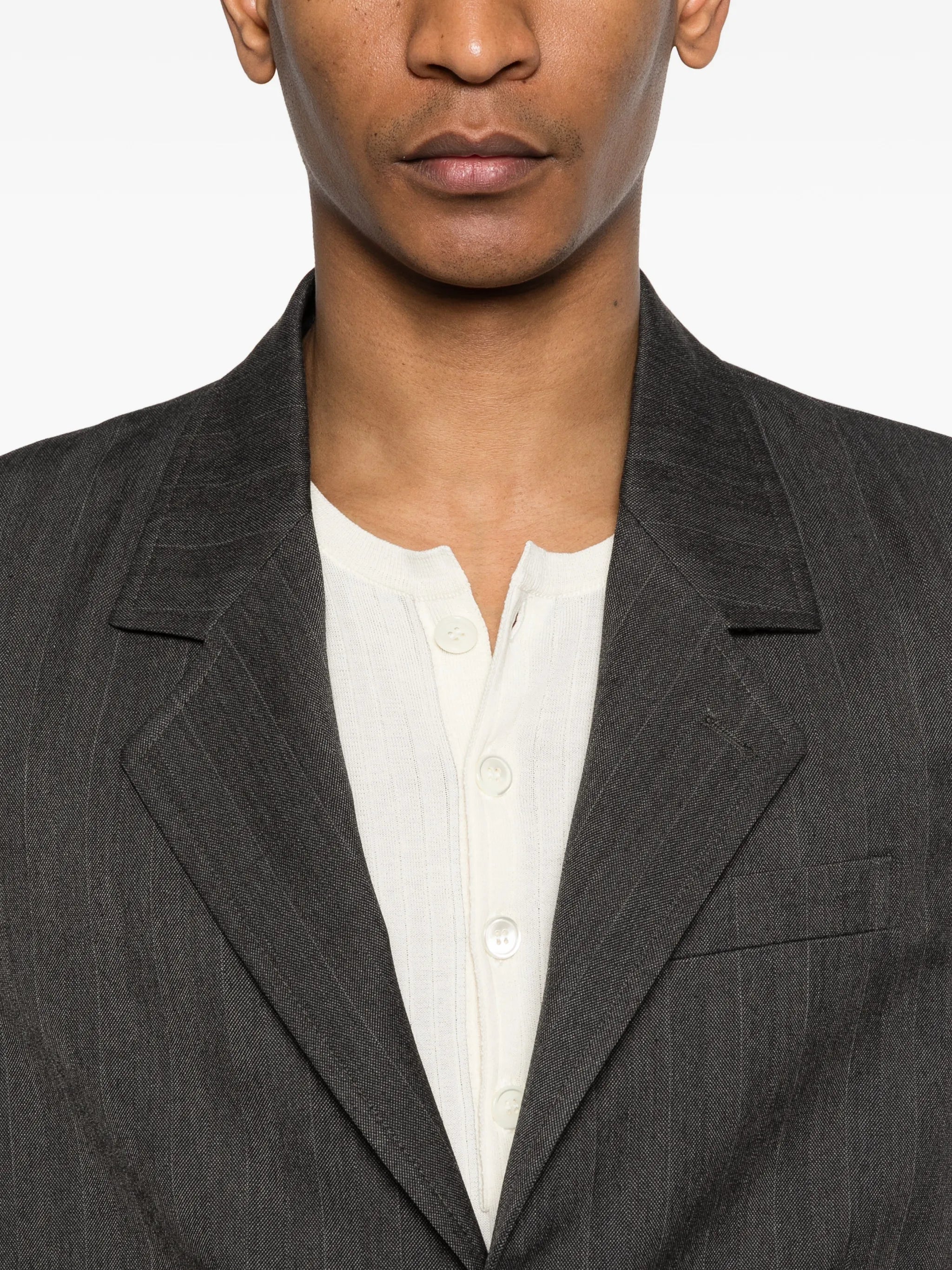 pinstriped herringbone blazer
