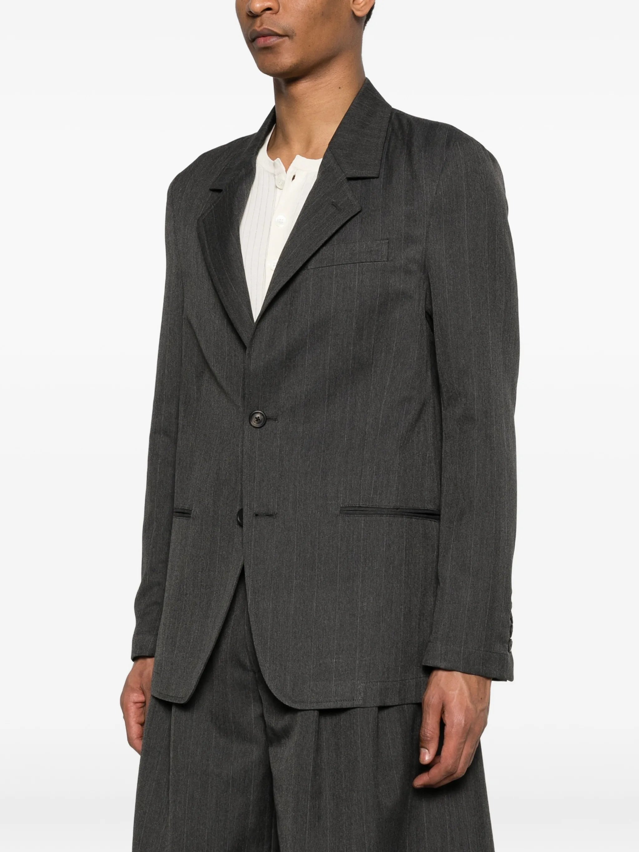 pinstriped herringbone blazer