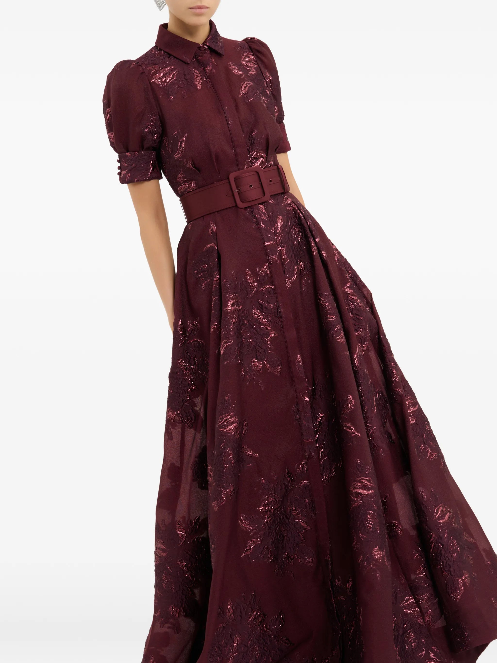 Arlette belted floral short-sleeve maxi dress