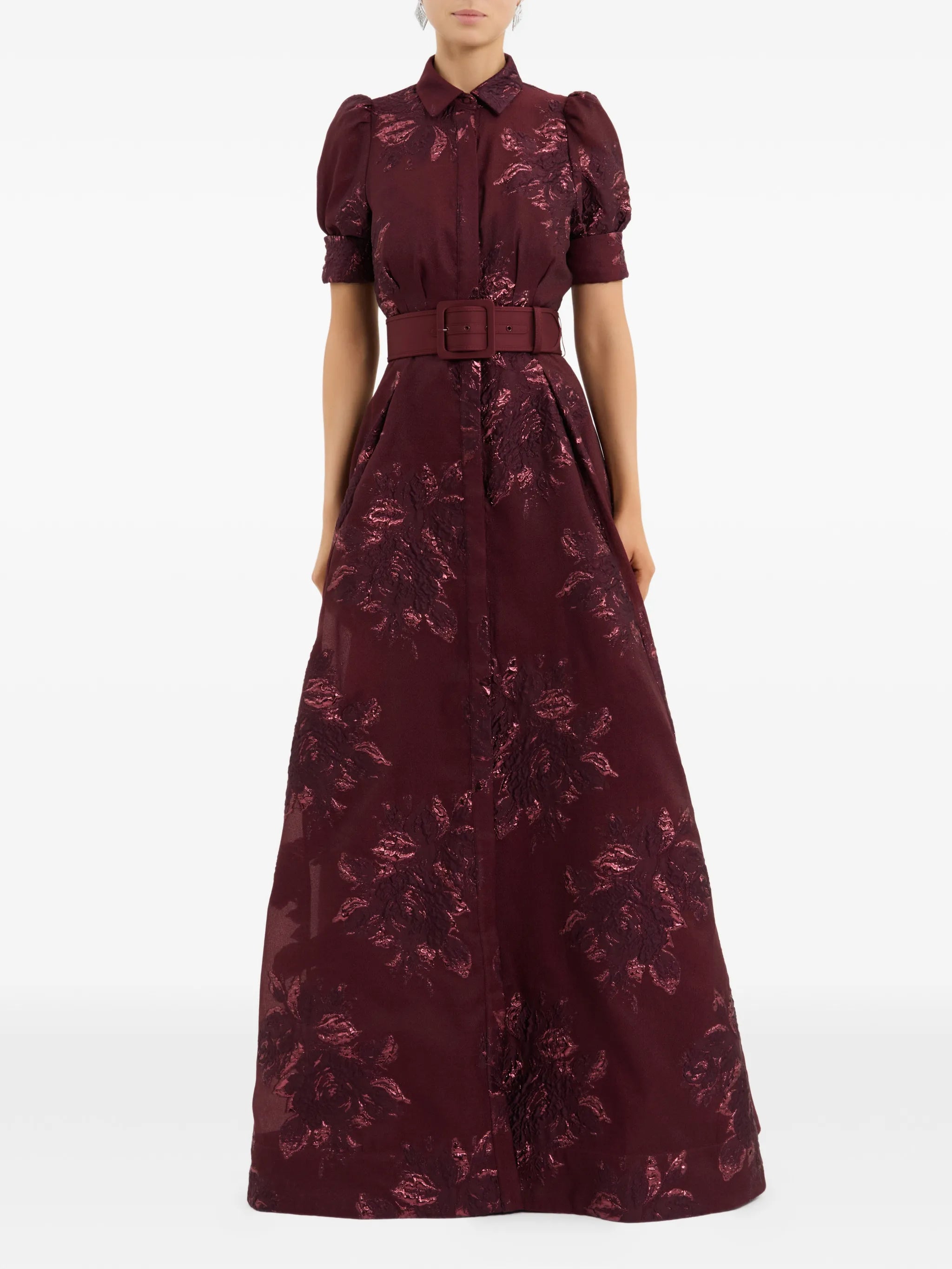 Arlette belted floral short-sleeve maxi dress