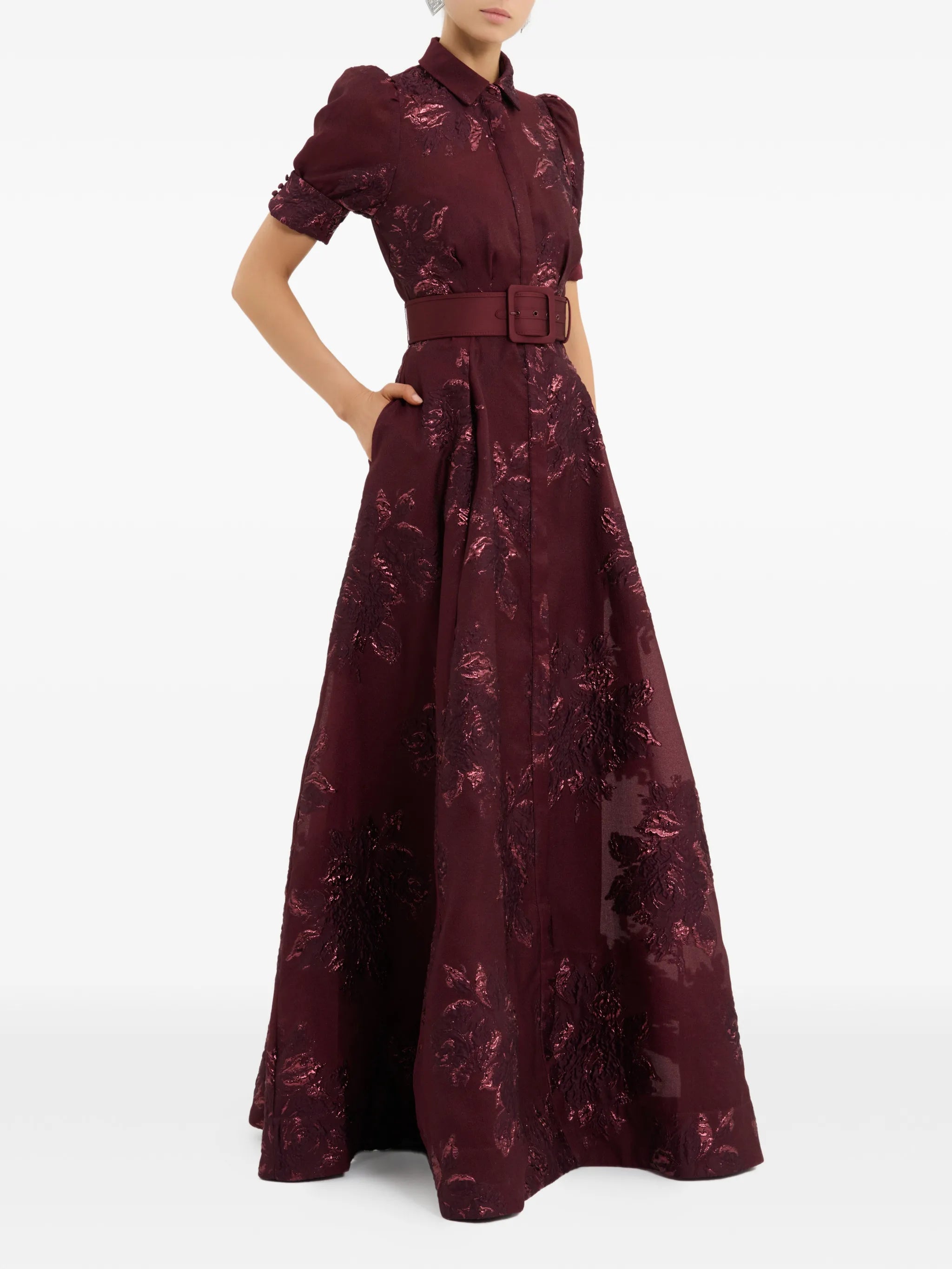 Arlette belted floral short-sleeve maxi dress