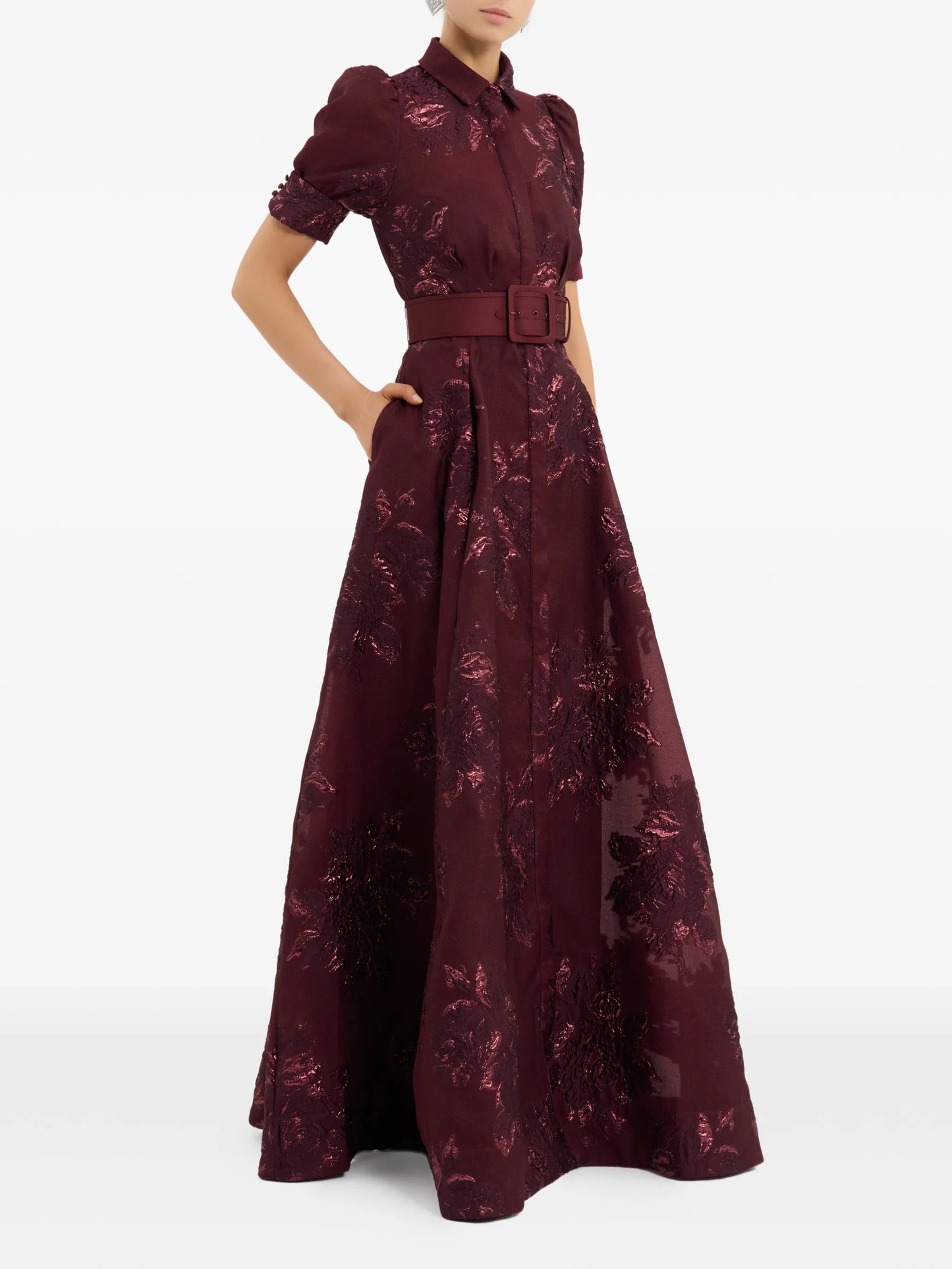 Arlette belted floral short-sleeve maxi dress