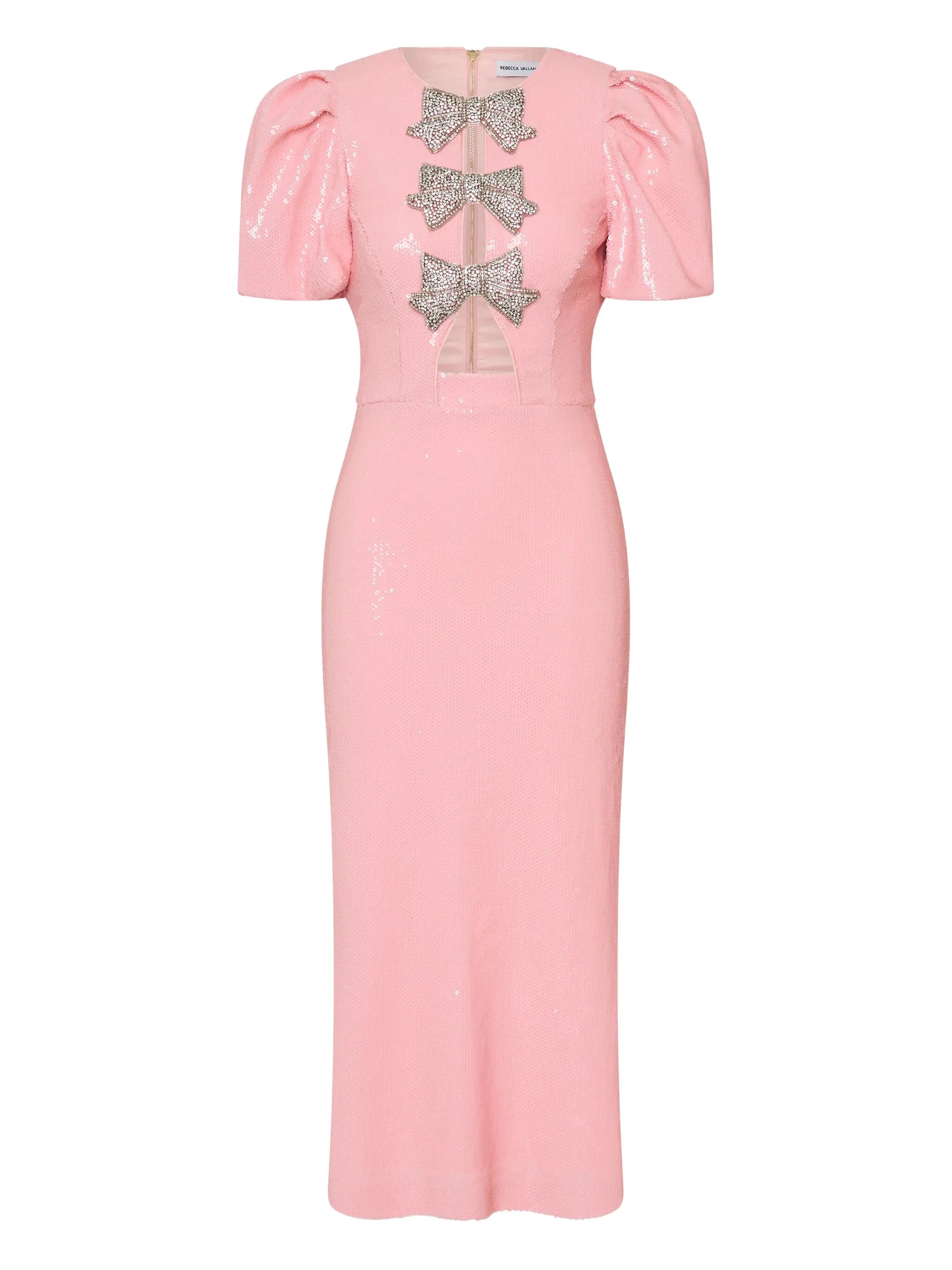 bow puff-sleeve lydia midi dress