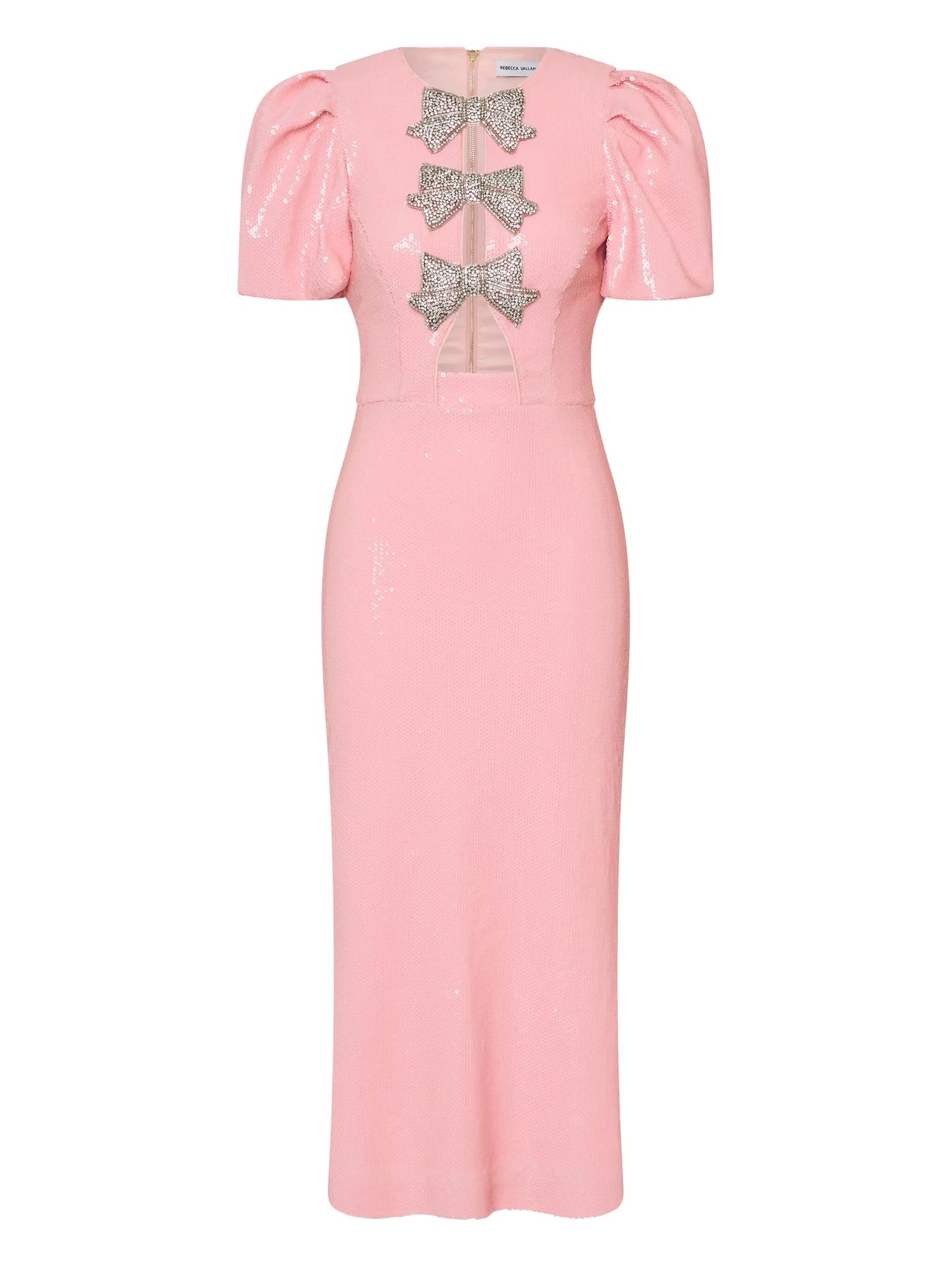 bow puff-sleeve lydia midi dress