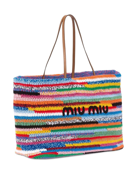 crochet-knit logo-embroidered tote bag
