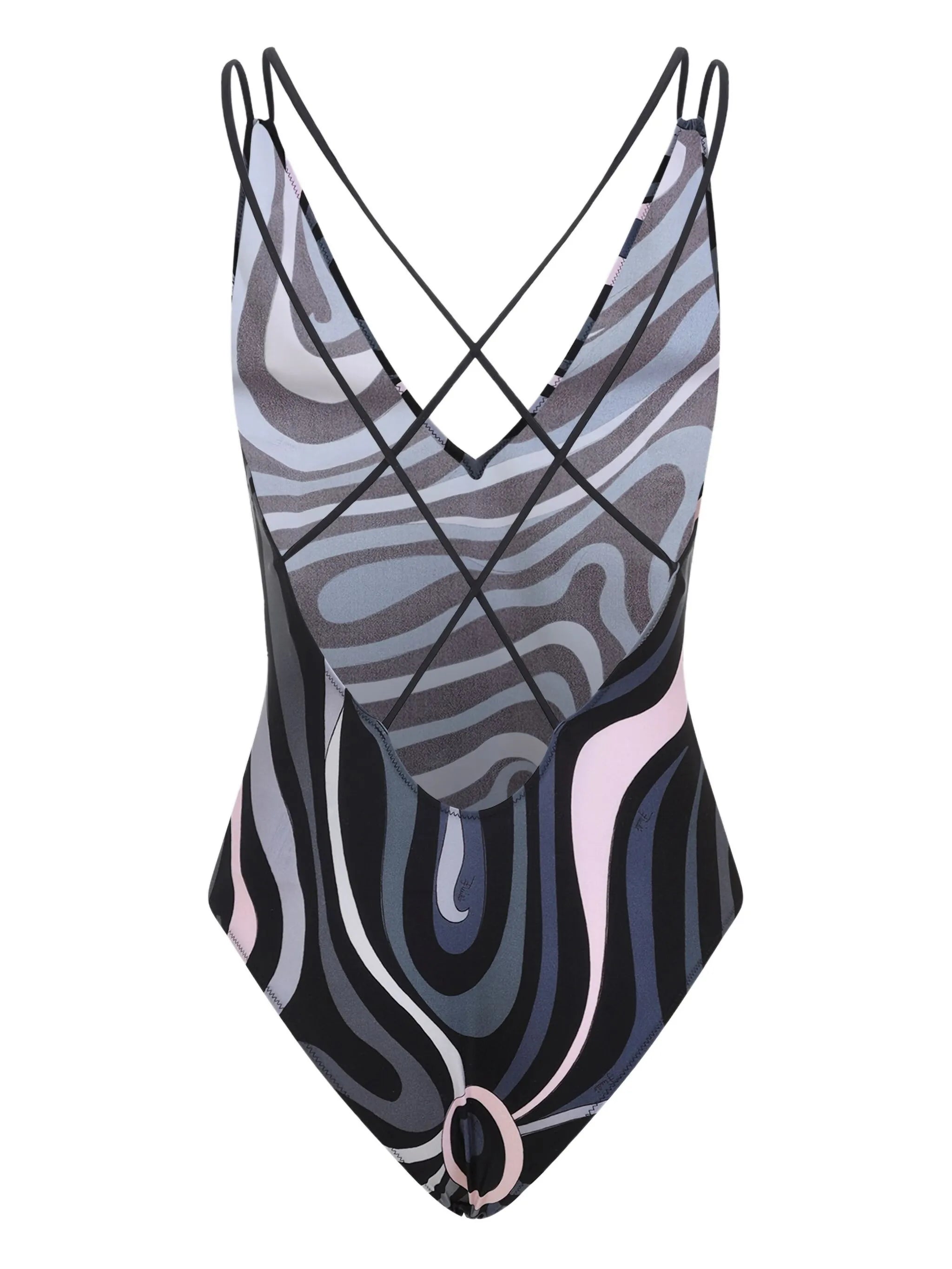 Marmo-print cross-back swirl swimsuit