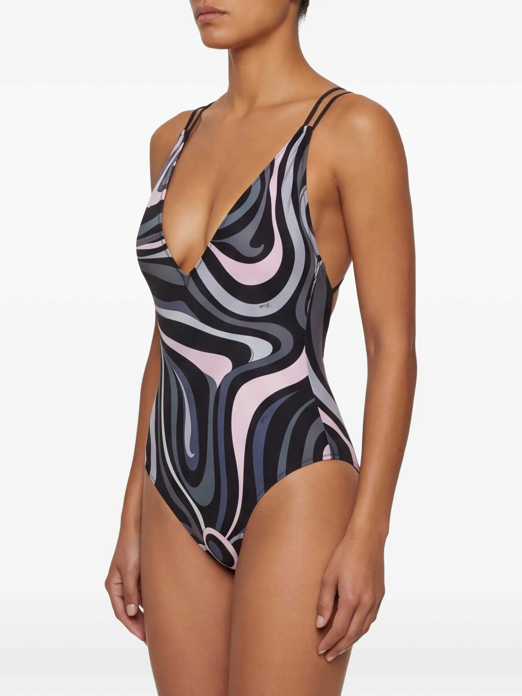 Marmo print V-neck swimsuit