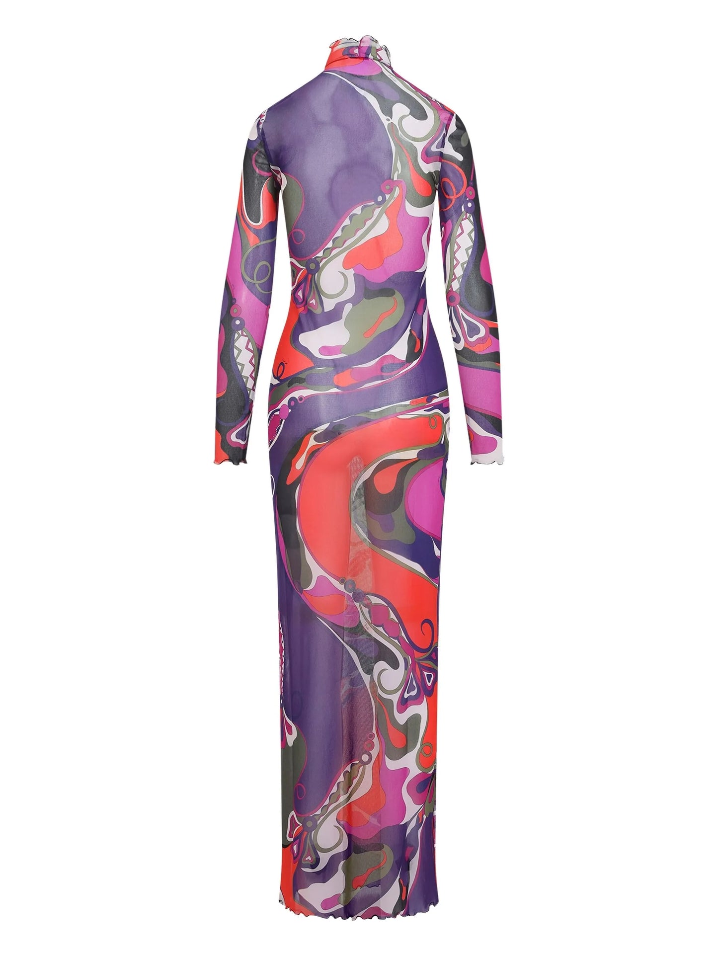 swirl-print turtleneck dress