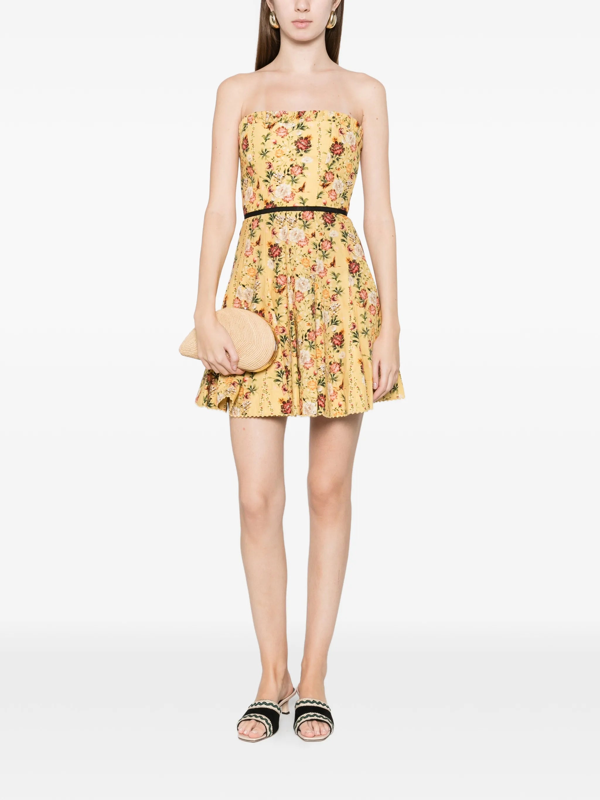 floral strapless mini dress
