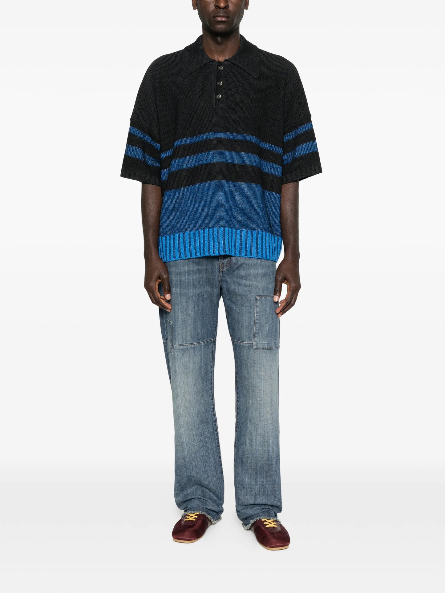 stripe button knit top