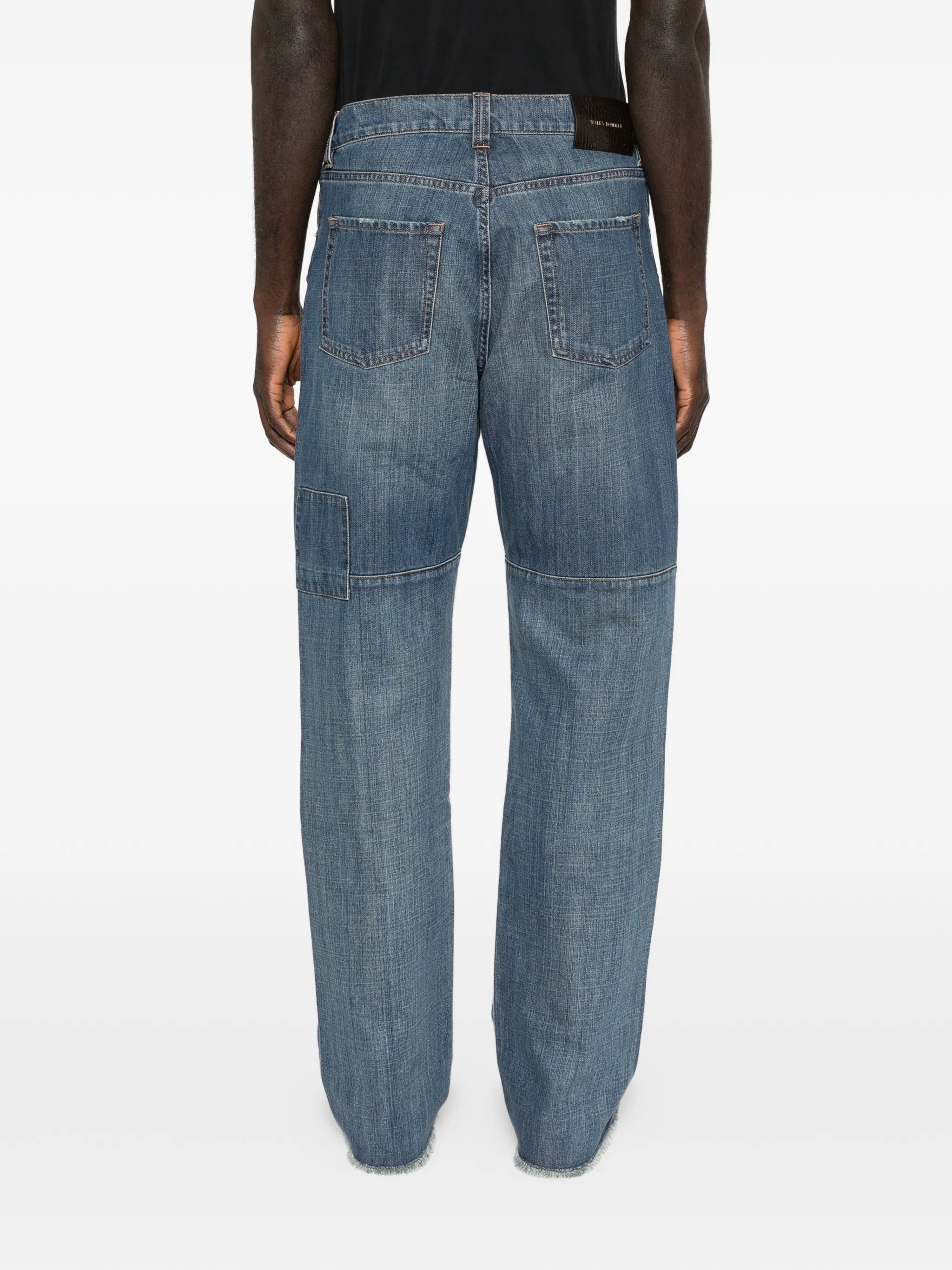 patched slub wide-leg jeans