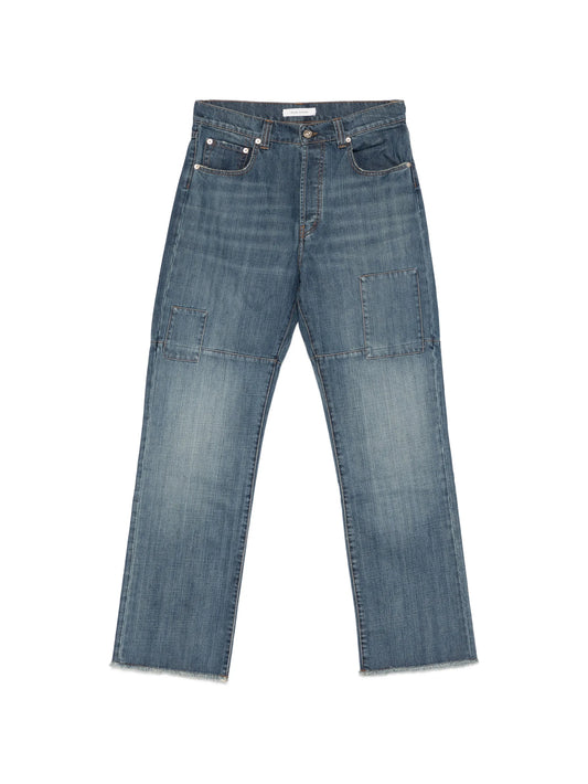 patched slub wide-leg jeans