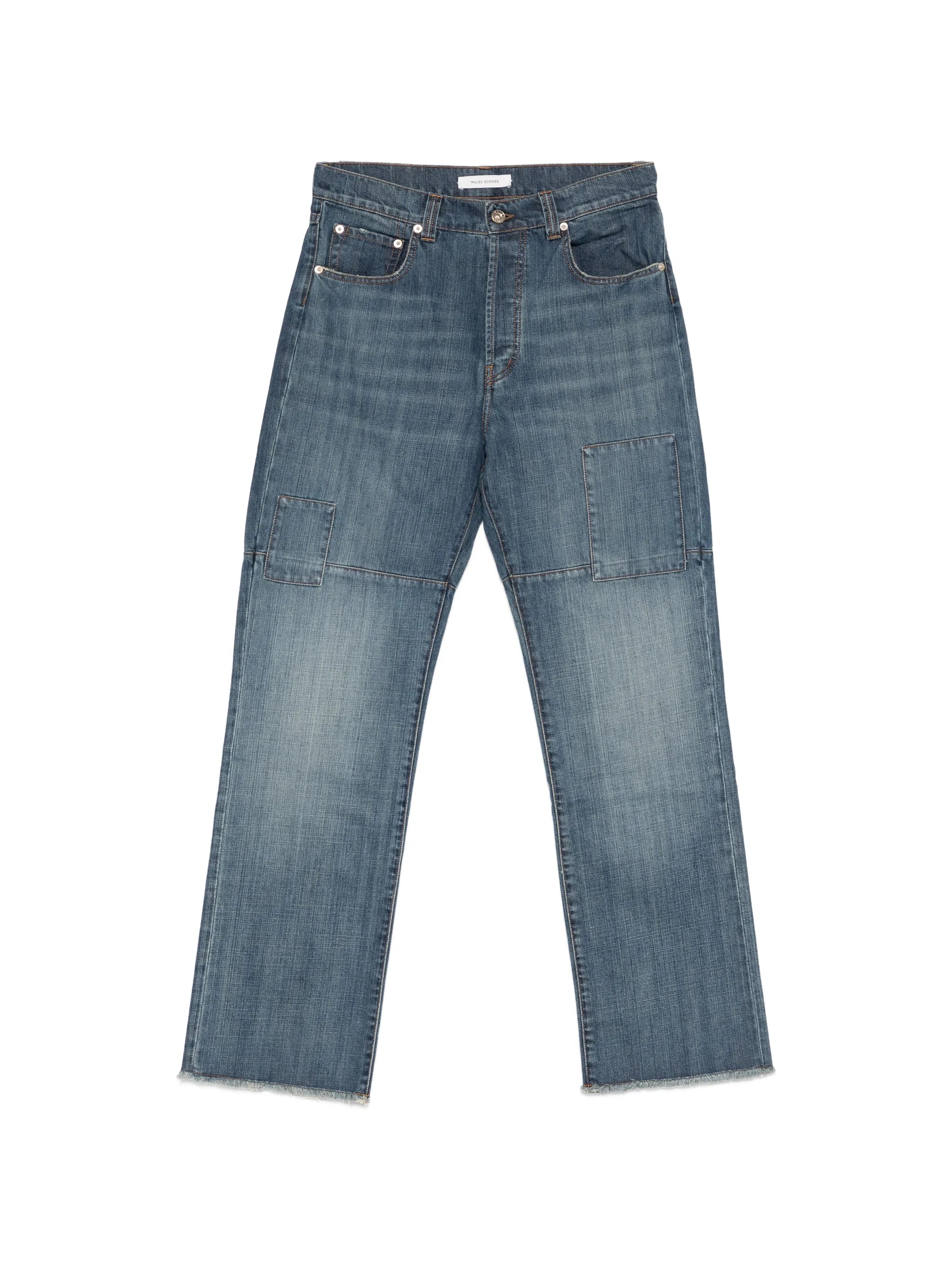 patched slub wide-leg jeans