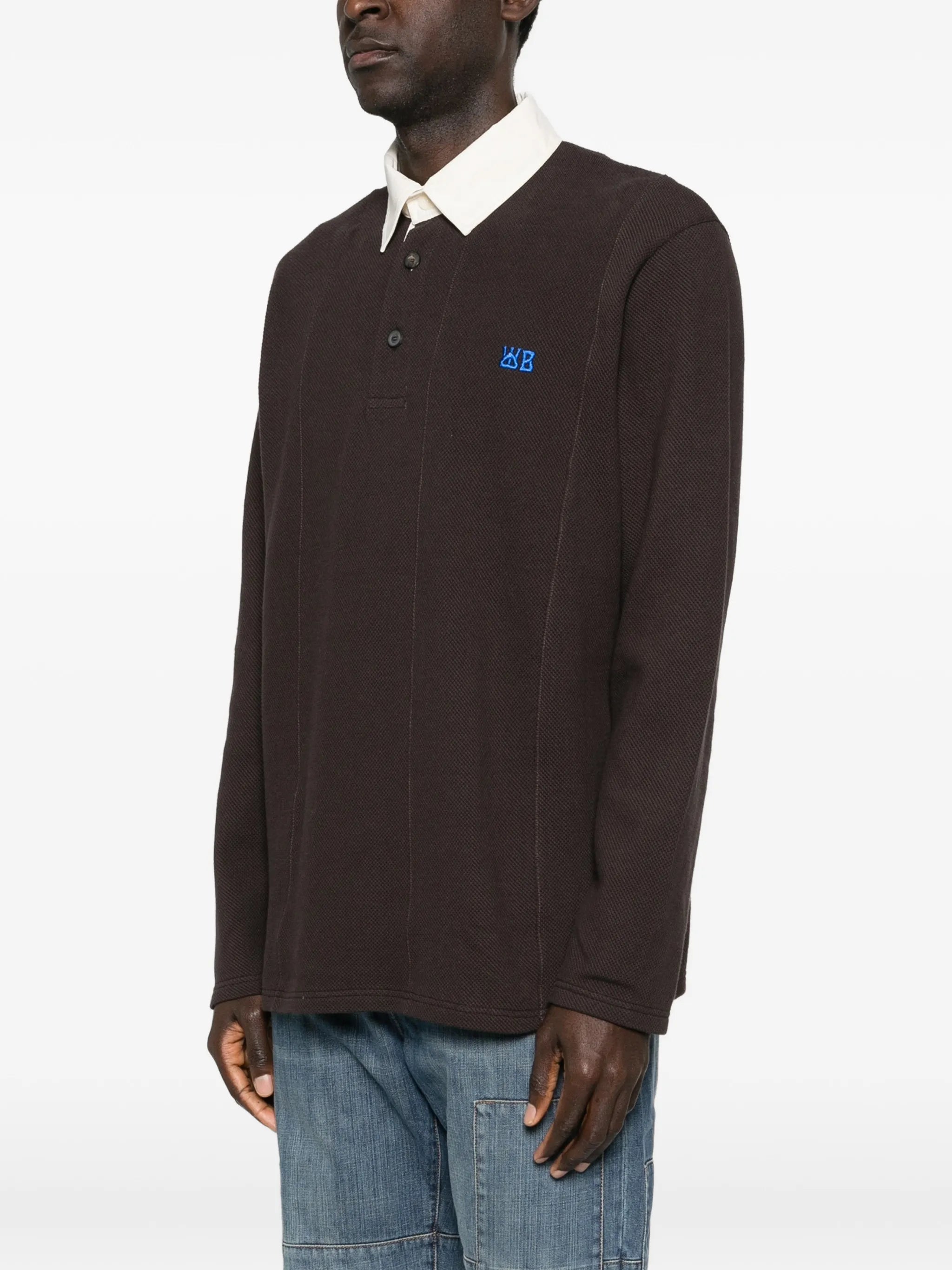 pique long-sleeve polo shirt
