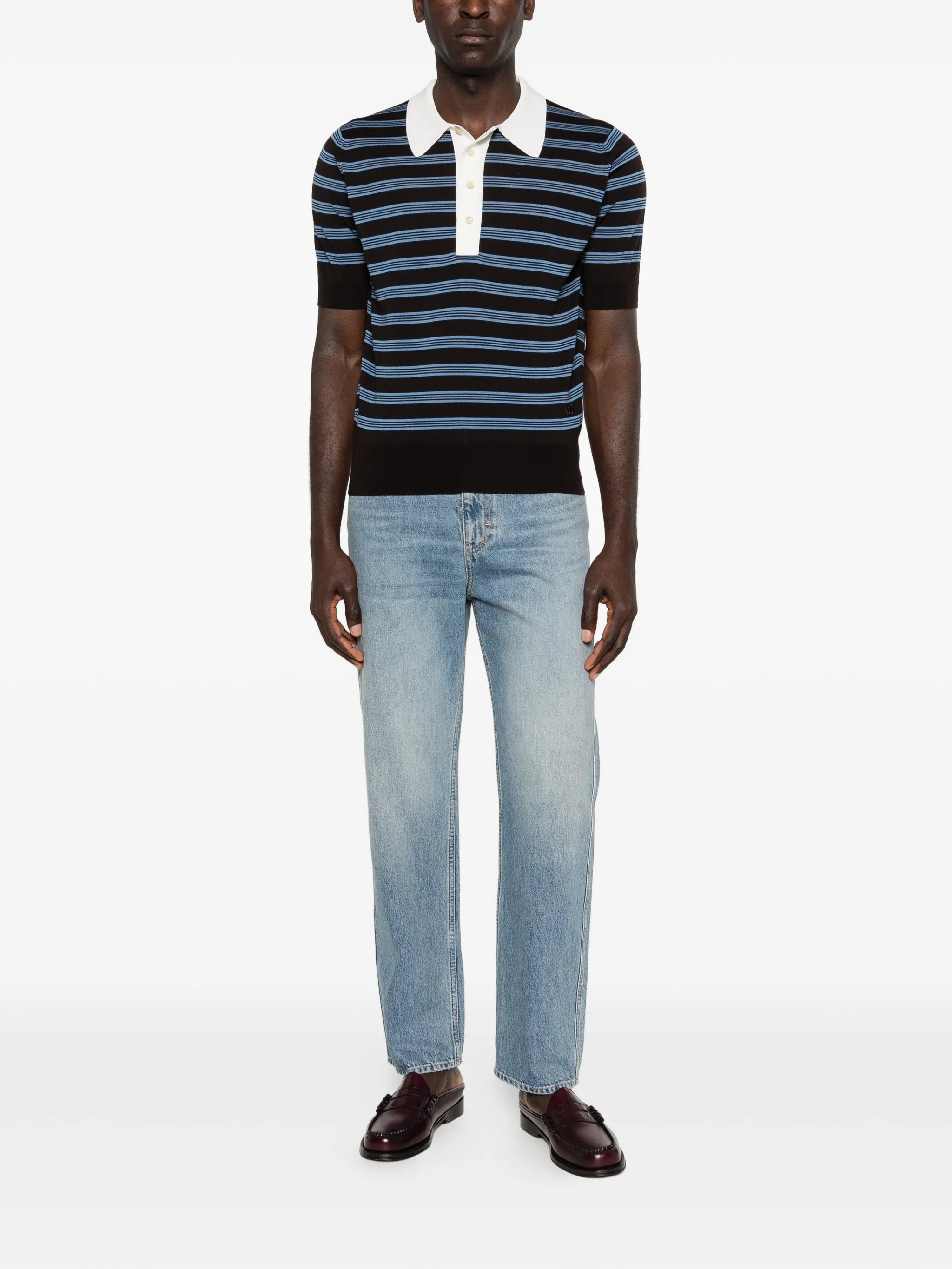 striped knit polo shirt