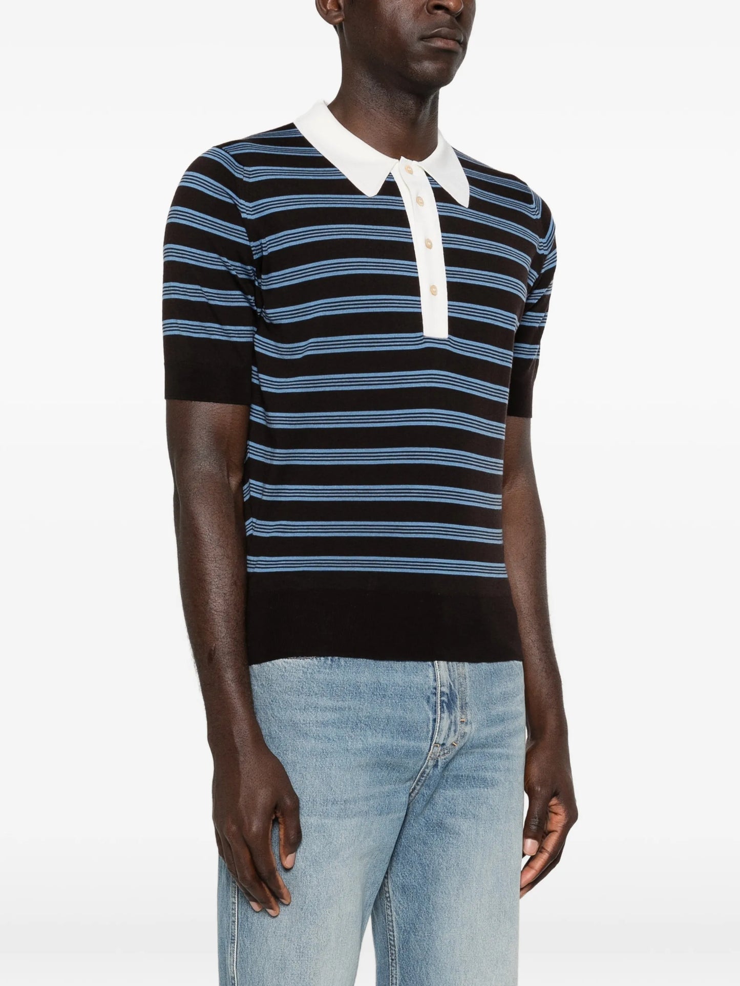 striped knit polo shirt