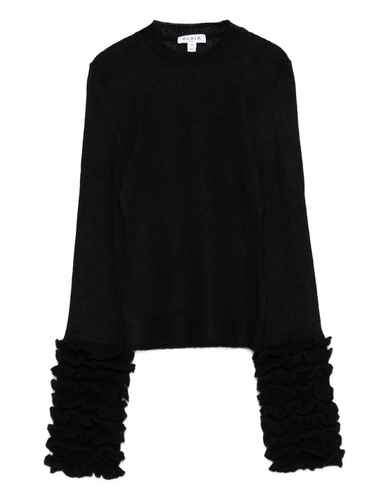 ruffled-cuff mohair sweater