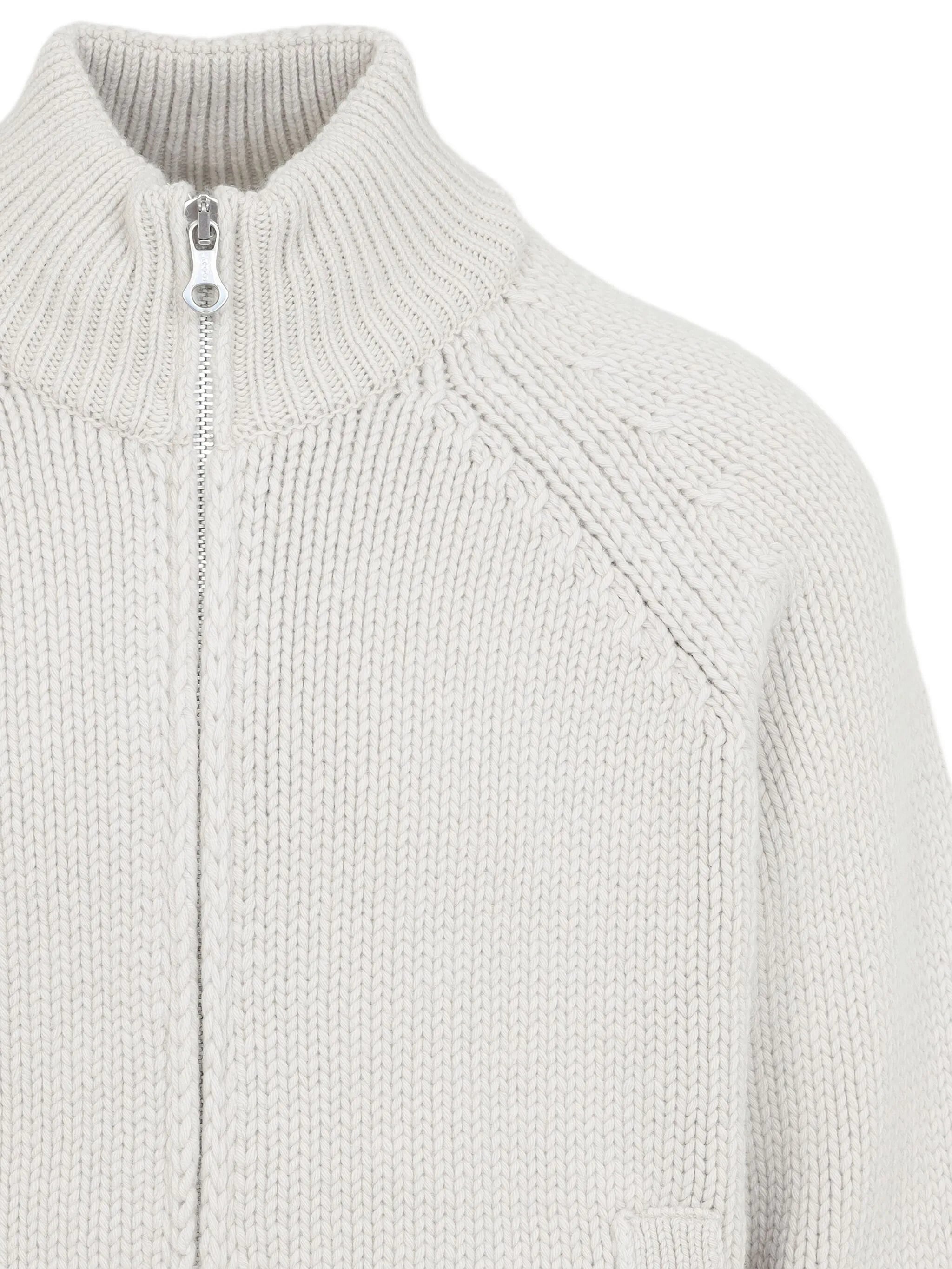 high-neck zip-front cardigan