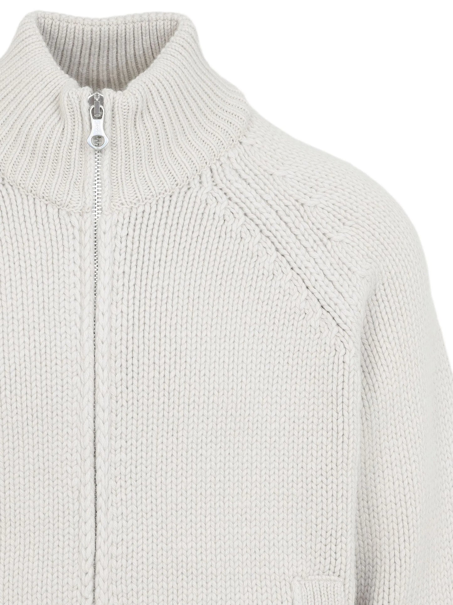 high-neck zip-front cardigan
