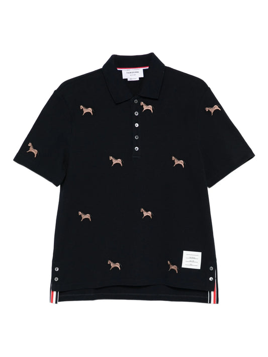horse-embroidery short-sleeve polo shirt