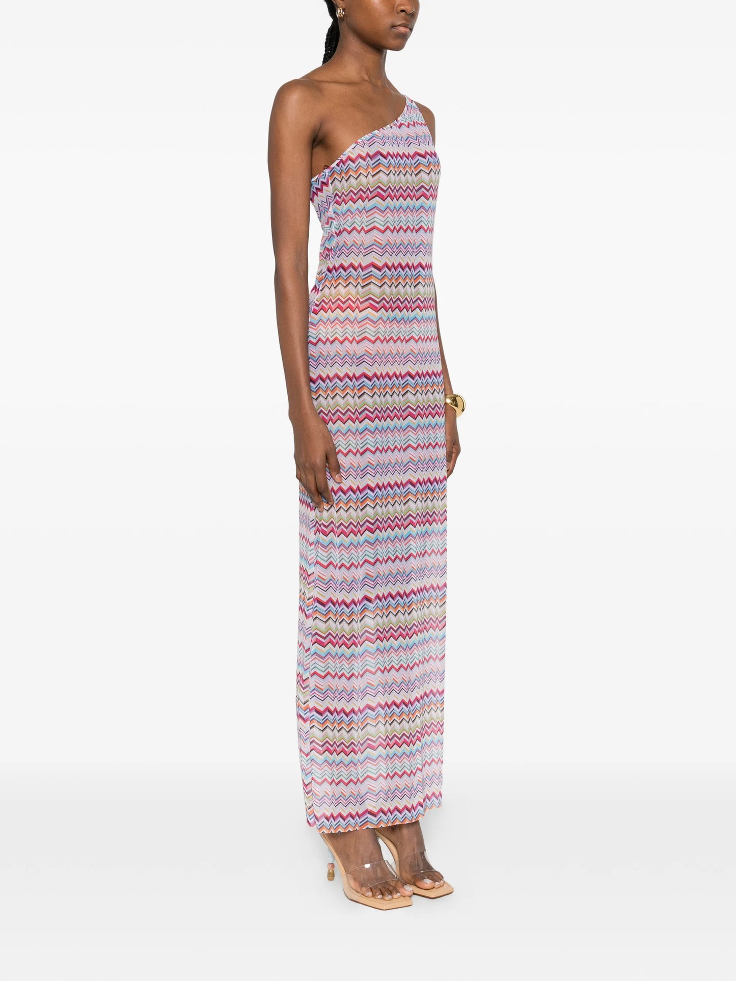 one-shoulder chevron maxi dress