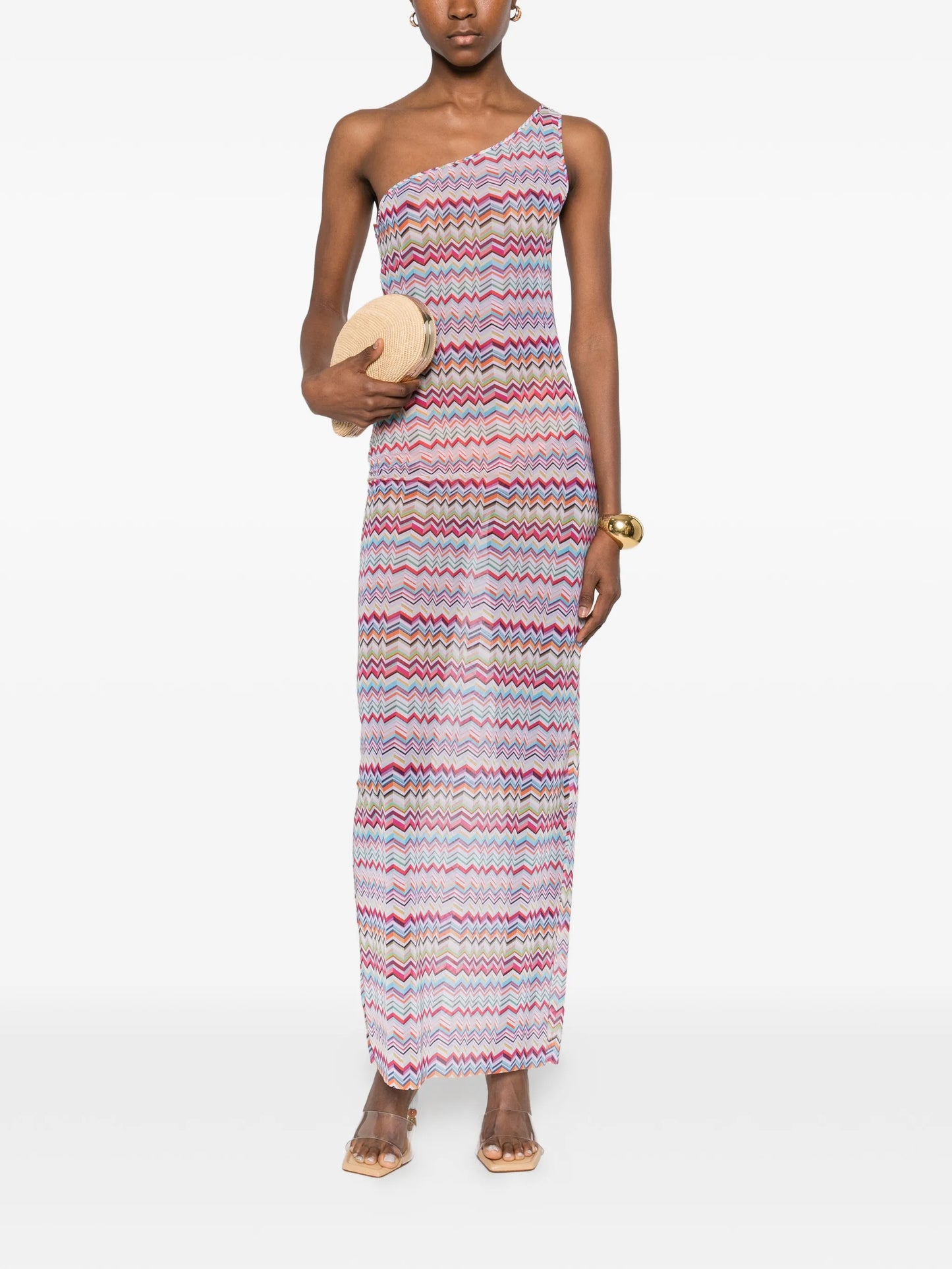 one-shoulder chevron maxi dress
