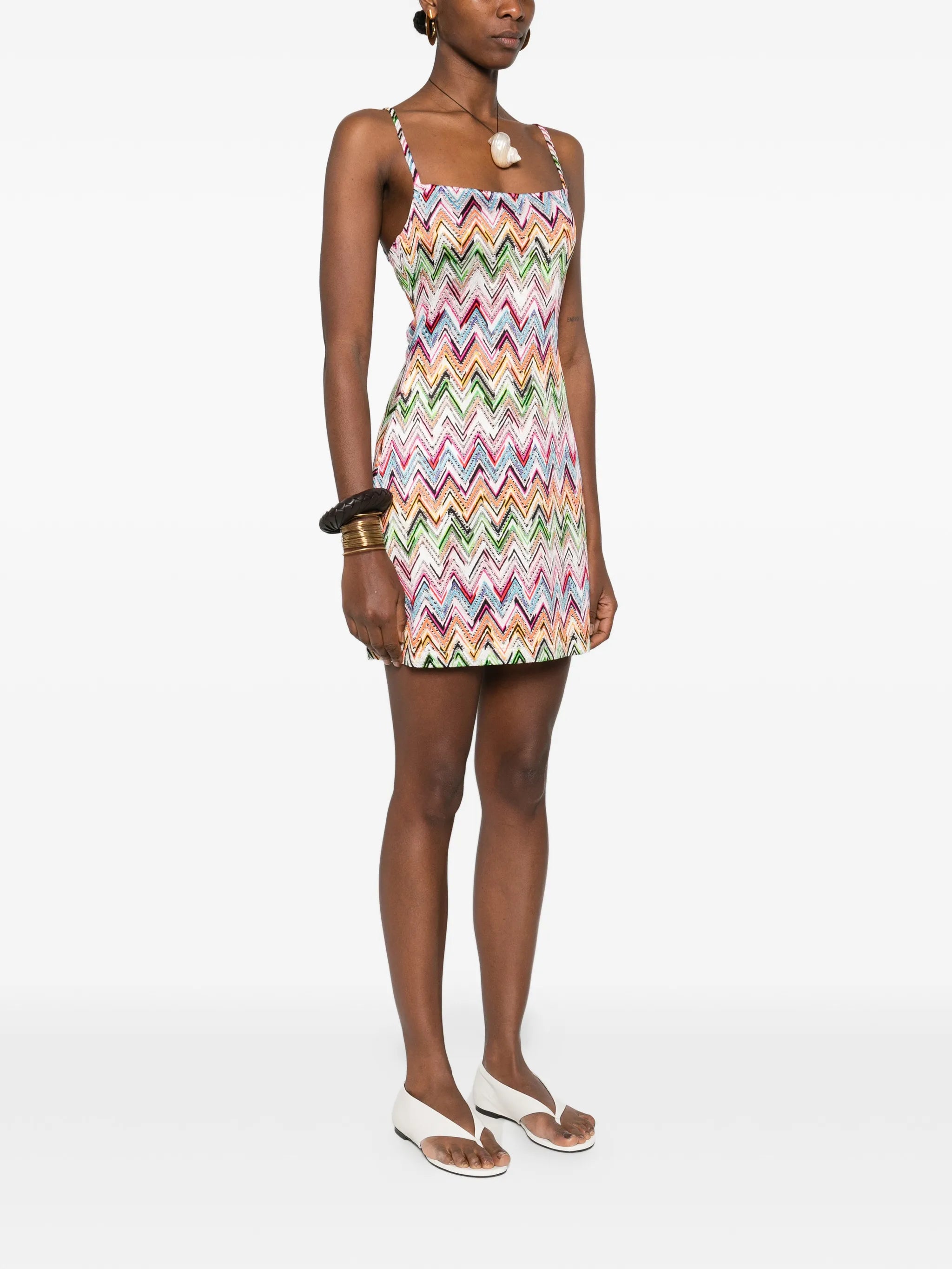 mini dress in stretch viscose with lace and zigzag motif