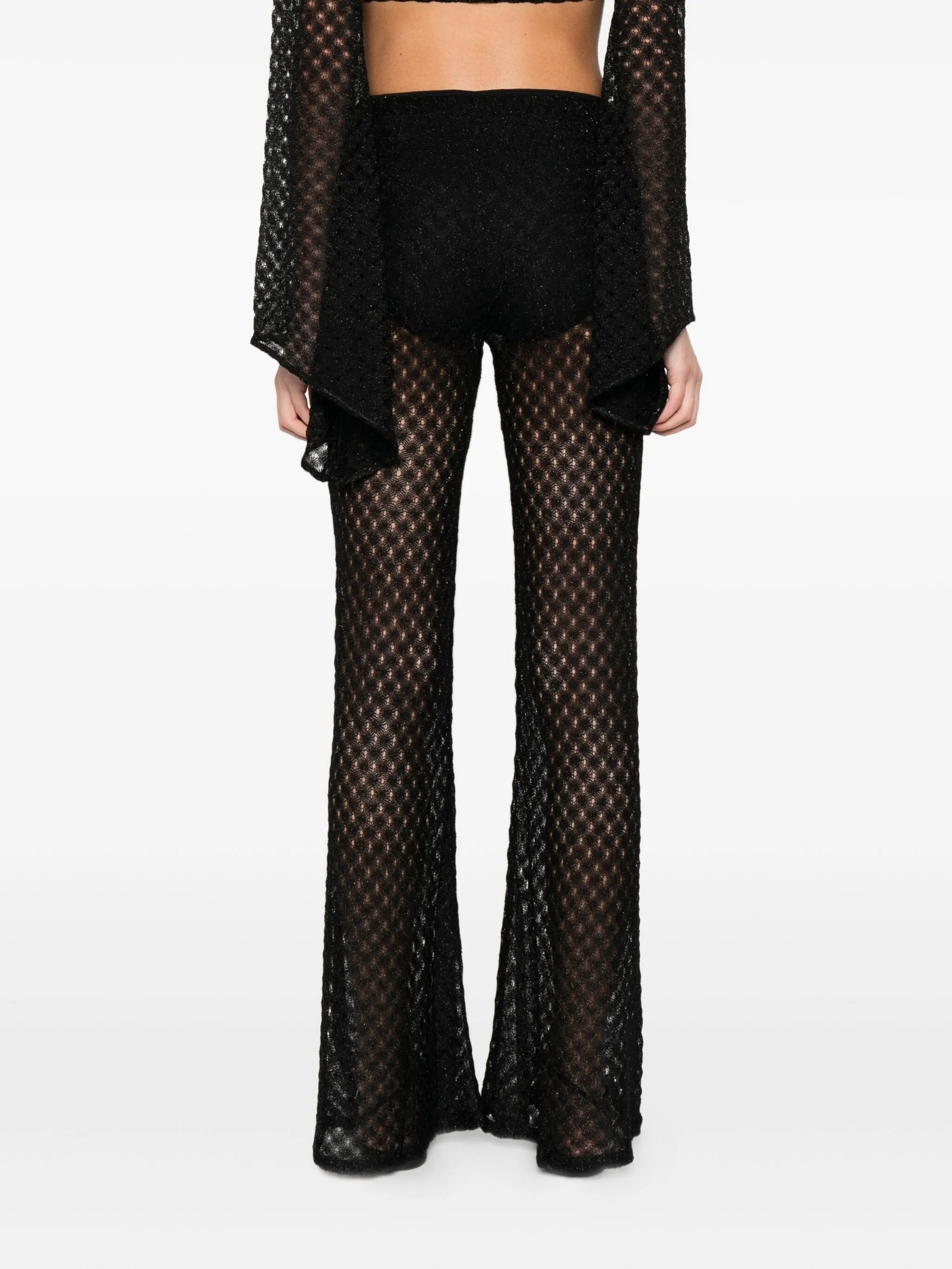 crochet-knit sheer trousers