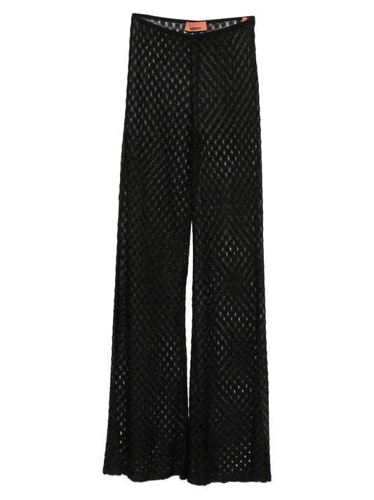 crochet-knit sheer trousers