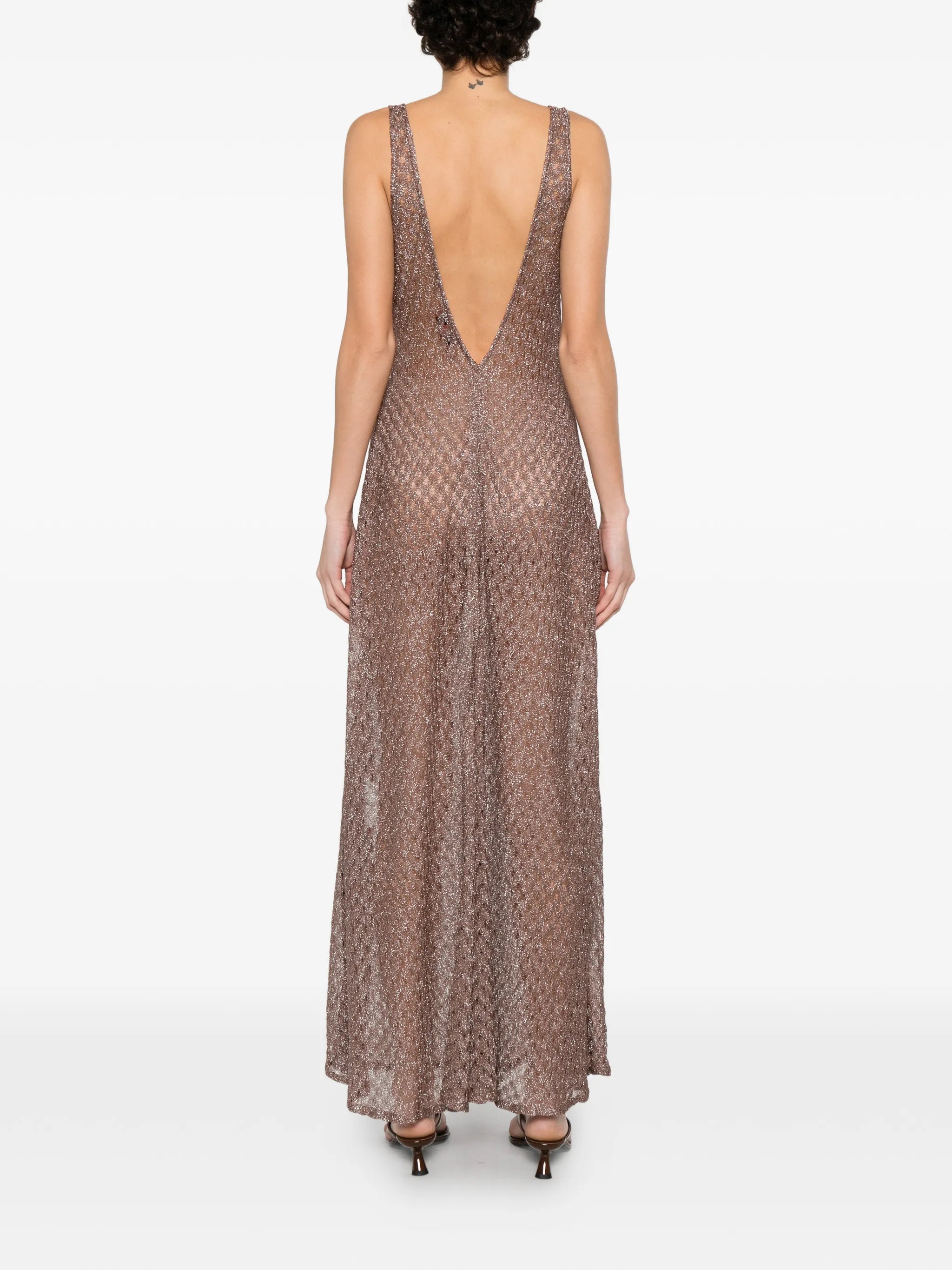 cover-up dress in lamé viscose with spiderweb motif and V-neckline